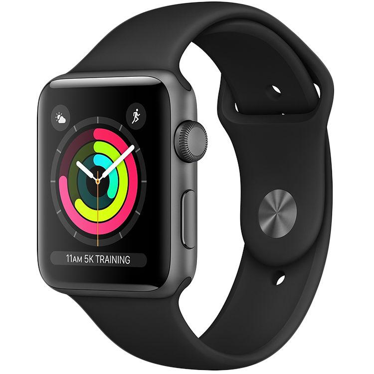 

Apple Watch Series 3 GPS, 38мм, Серый космос, Cпортивный ремешок чёрного цвета (MTF02GK/A)