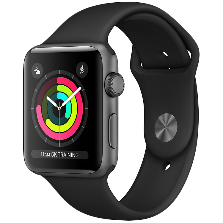 

Apple Watch Series 3 GPS, 42мм, Серый космос, Cпортивный ремешок чёрного цвета (MTF32GK/A)