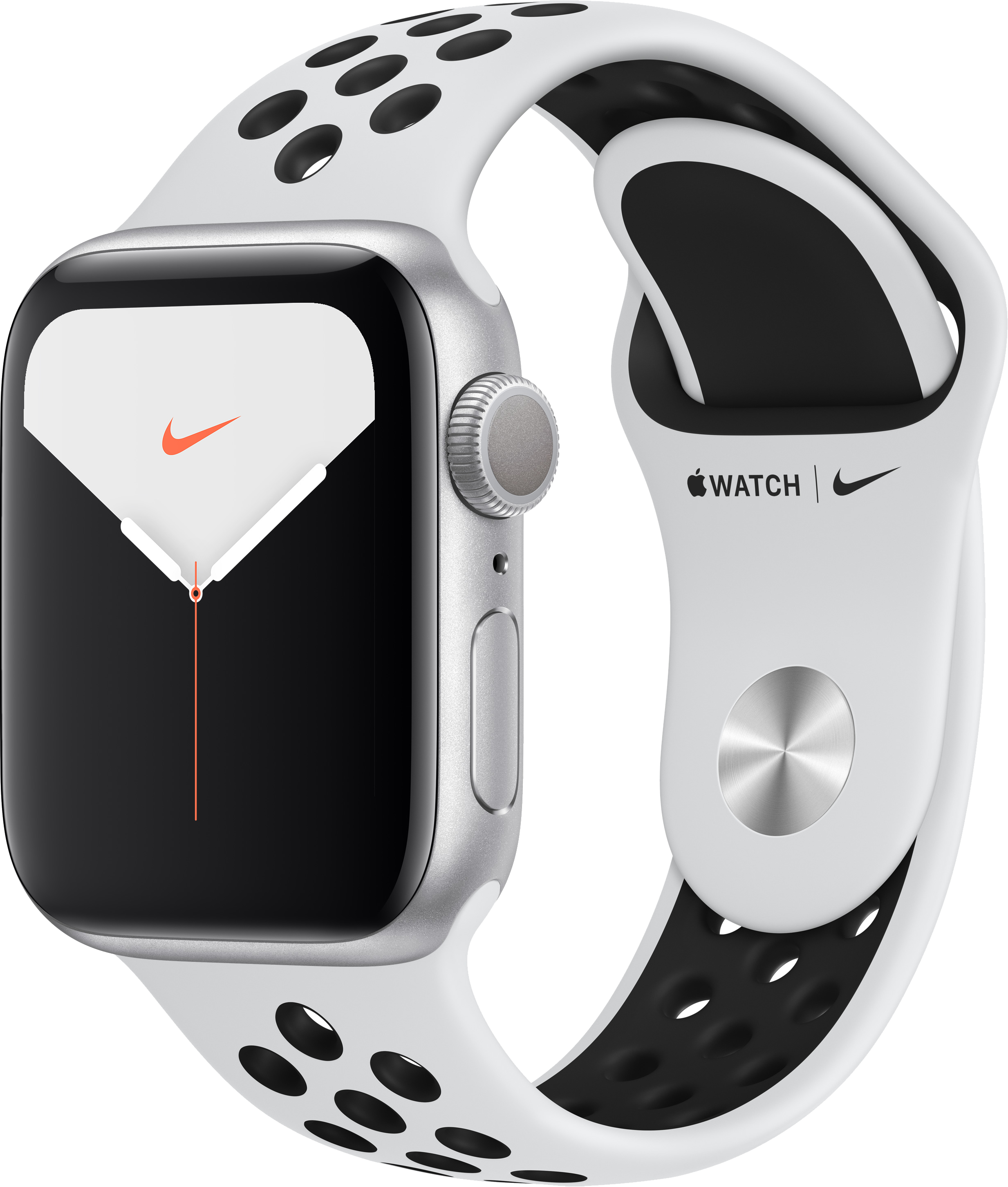 

Apple Watch Nike Series 5 GPS, 40мм, Серебристый, Спортивный ремешок Nike цвета «чистая платина/чёрный» (MX3R2UL/A)