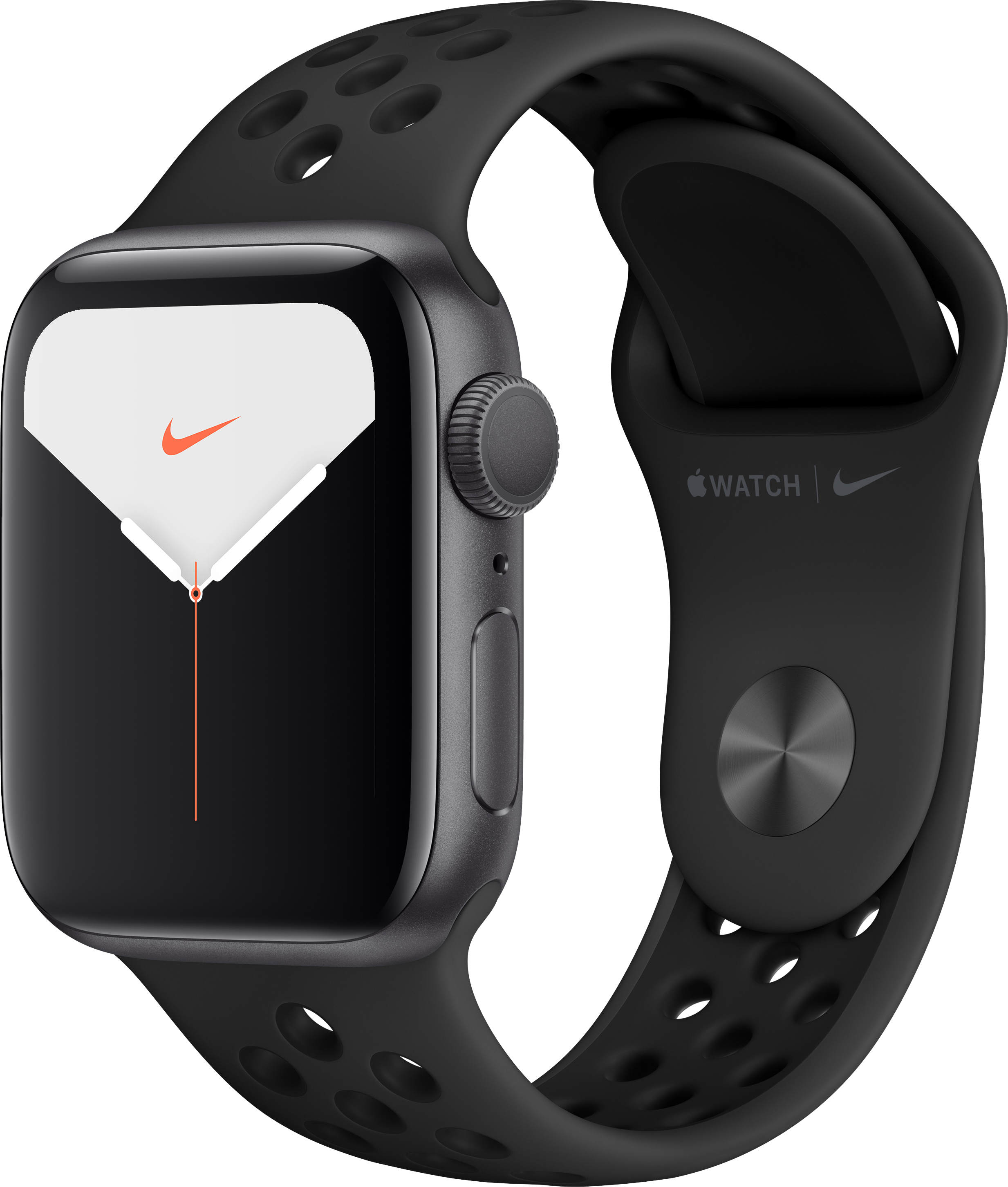 

Apple Watch Nike Series 5 GPS, 40мм, Серый космос, Спортивный ремешок Nike цвета «антрацитовый/чёрный» (MX3T2UL/A)