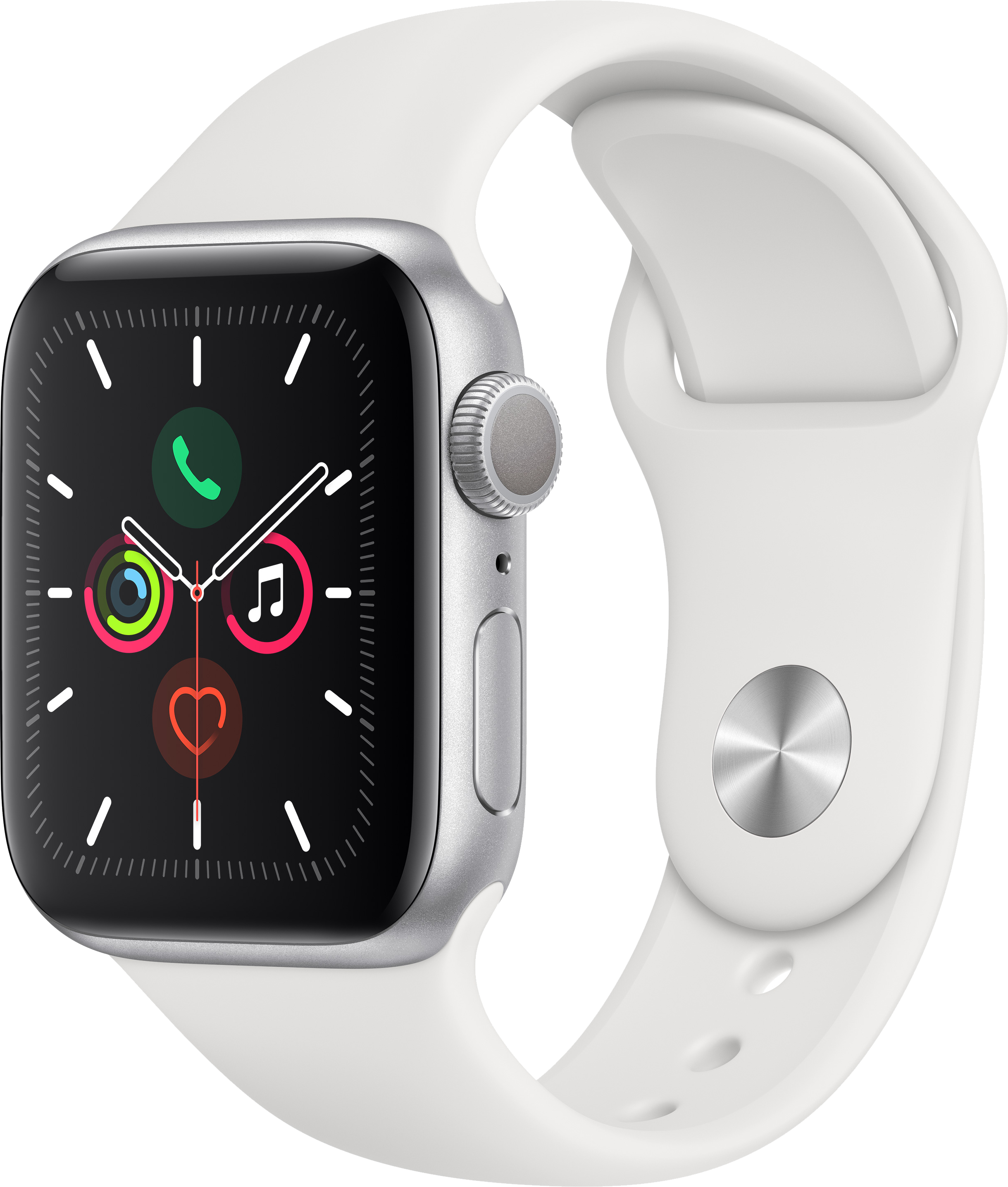 

Apple Watch Series 5 GPS, 40мм, Серебристый, Спортивный ремешок белого цвета (MWV62UL/A)