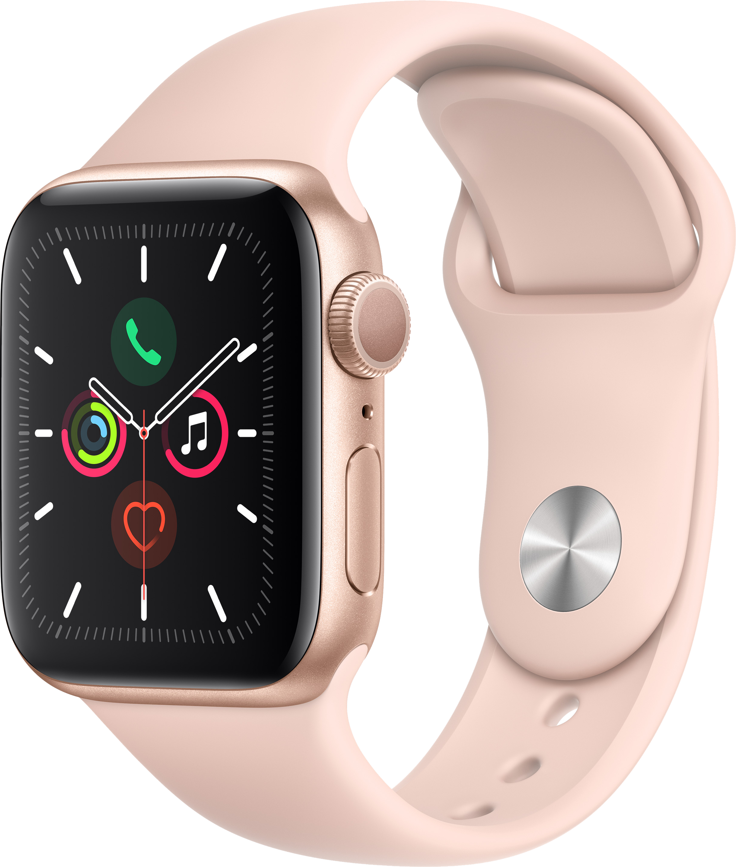 

Apple Watch Series 5 GPS, 40мм, Золотой, Cпортивный ремешок цвета «розовый песок» (MWV72UL/A)