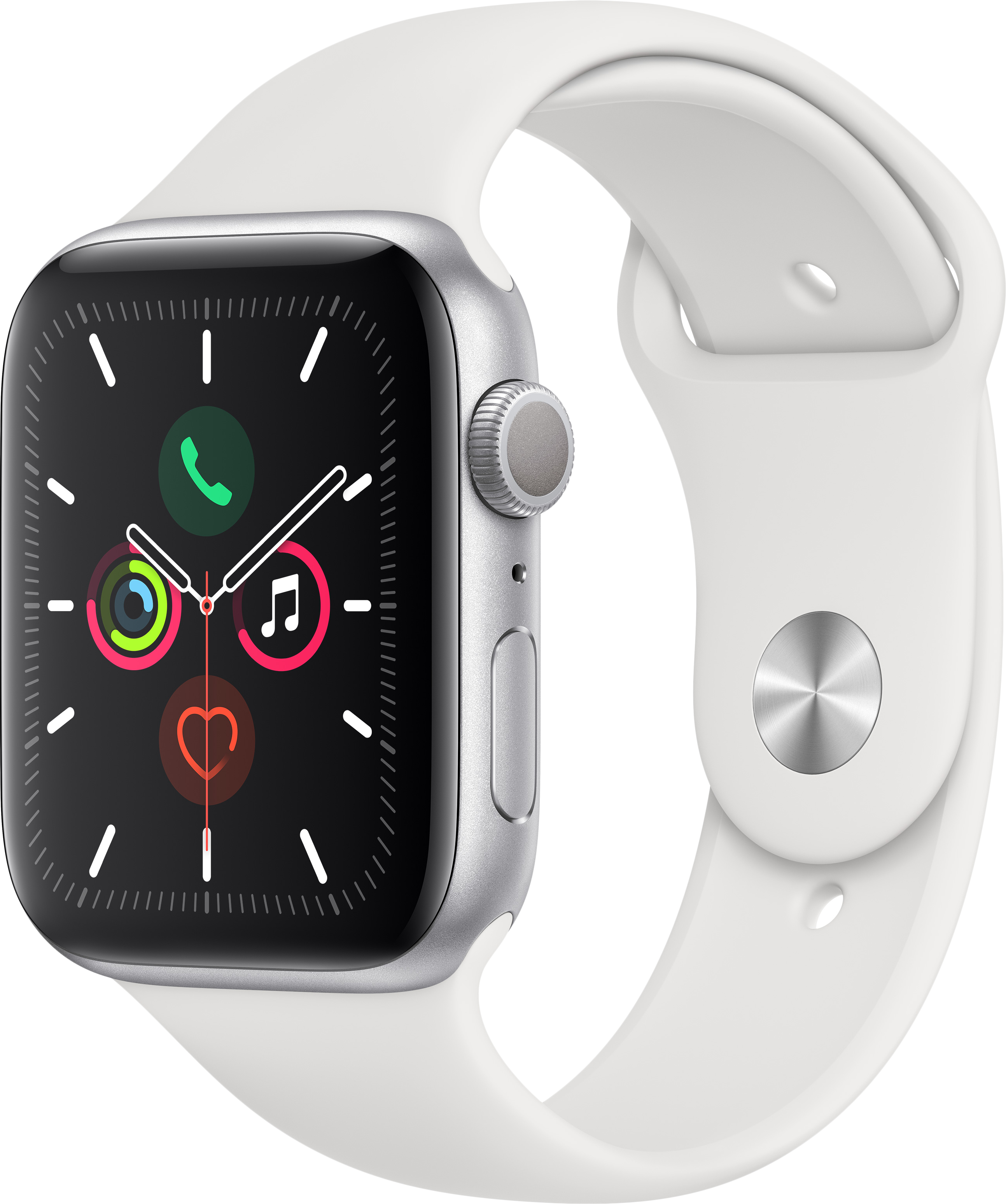 

Apple Watch Series 5 GPS, 44мм, Серебристый, Спортивный ремешок белого цвета (MWVD2GK/A)