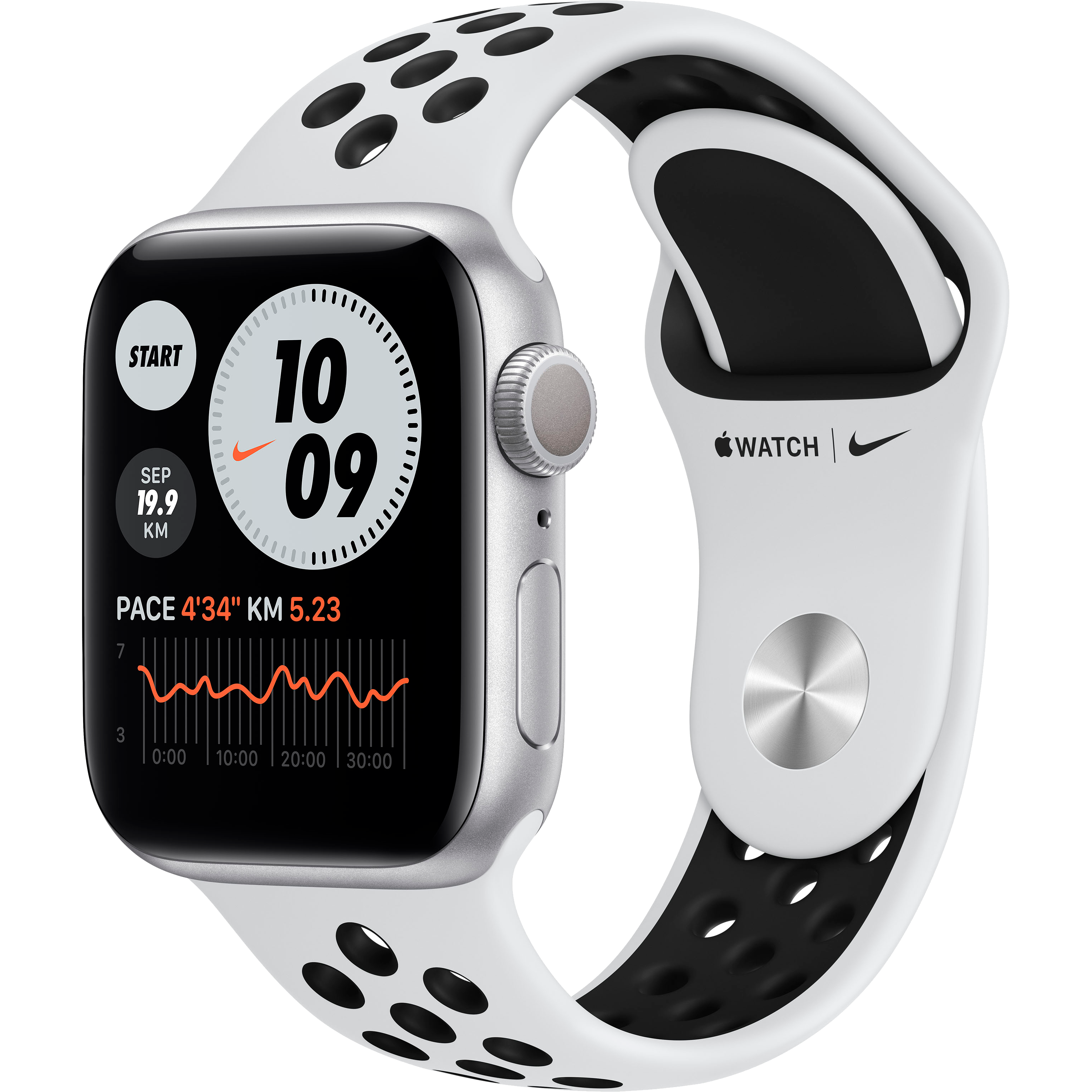 

Apple Watch Nike Series 6 GPS, 40мм, Серебристый, Спортивный ремешок Nike цвета «чистая платина/чёрный» (M00T3GK/A)