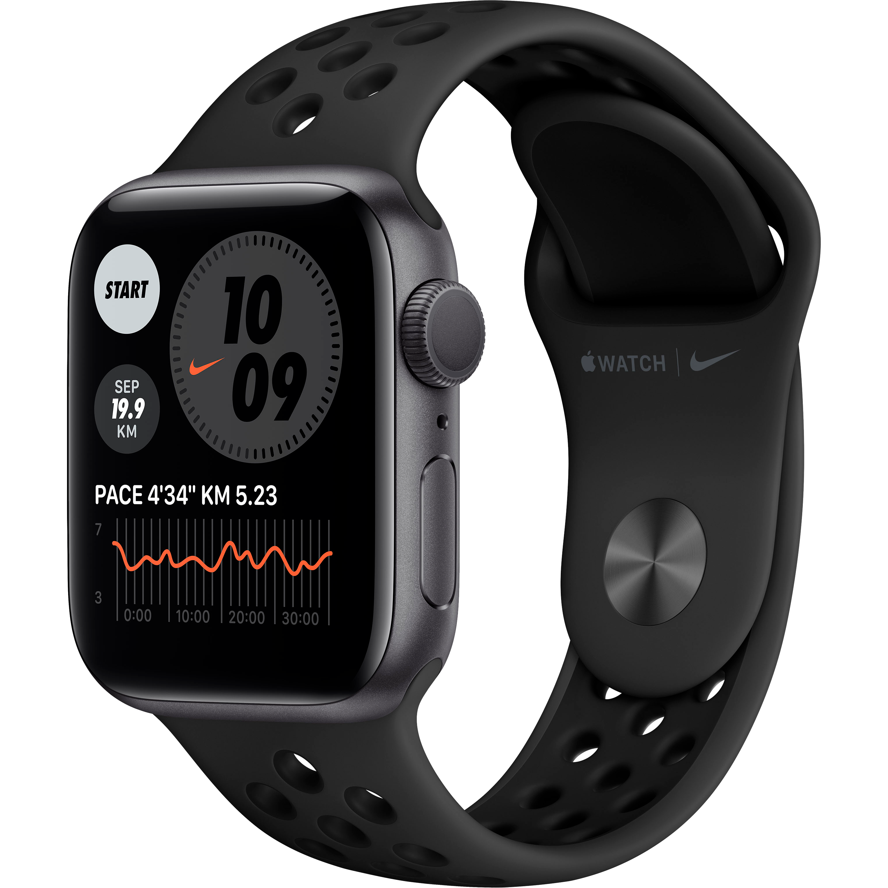 

Apple Watch Nike Series 6 GPS, 40мм, Серый космос, Спортивный ремешок Nike цвета «антрацитовый/чёрный» (M00X3GK/A)