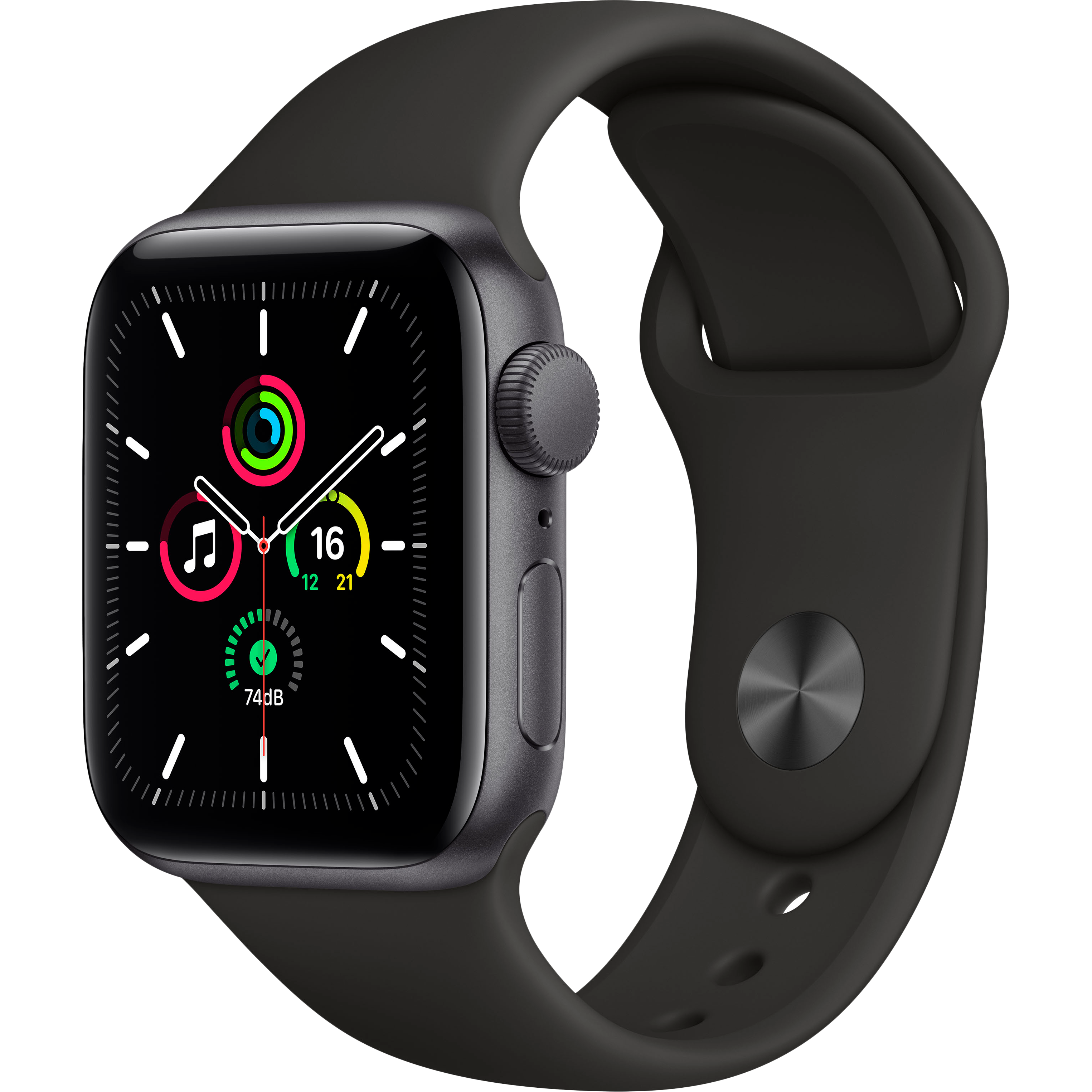 

Apple Watch SE GPS, 40мм, Серый космос, Cпортивный ремешок чёрного цвета (MYDP2UL/A)