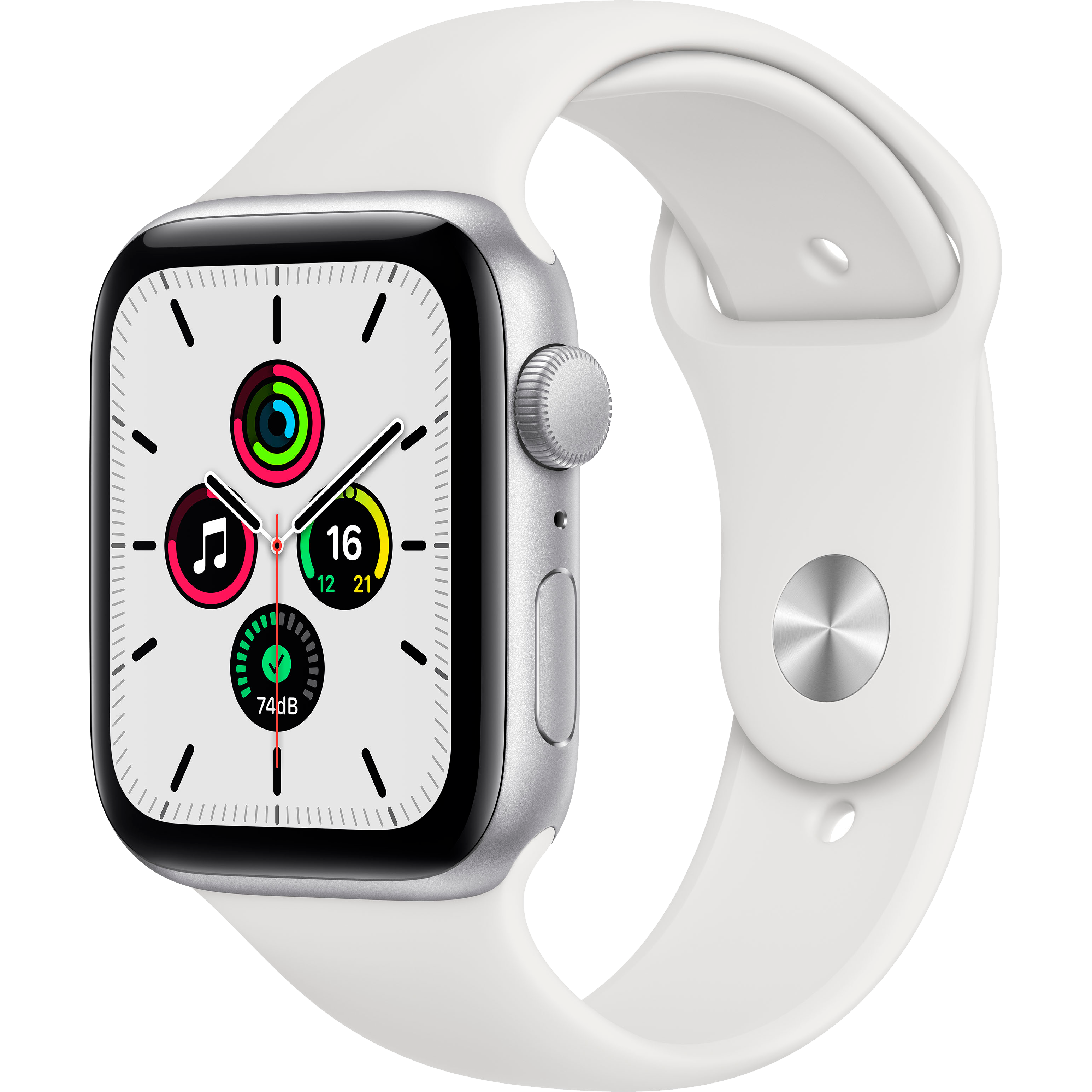 

Apple Watch SE GPS, 44мм, Серебристый, Спортивный ремешок белого цвета (MYDQ2GK/A)