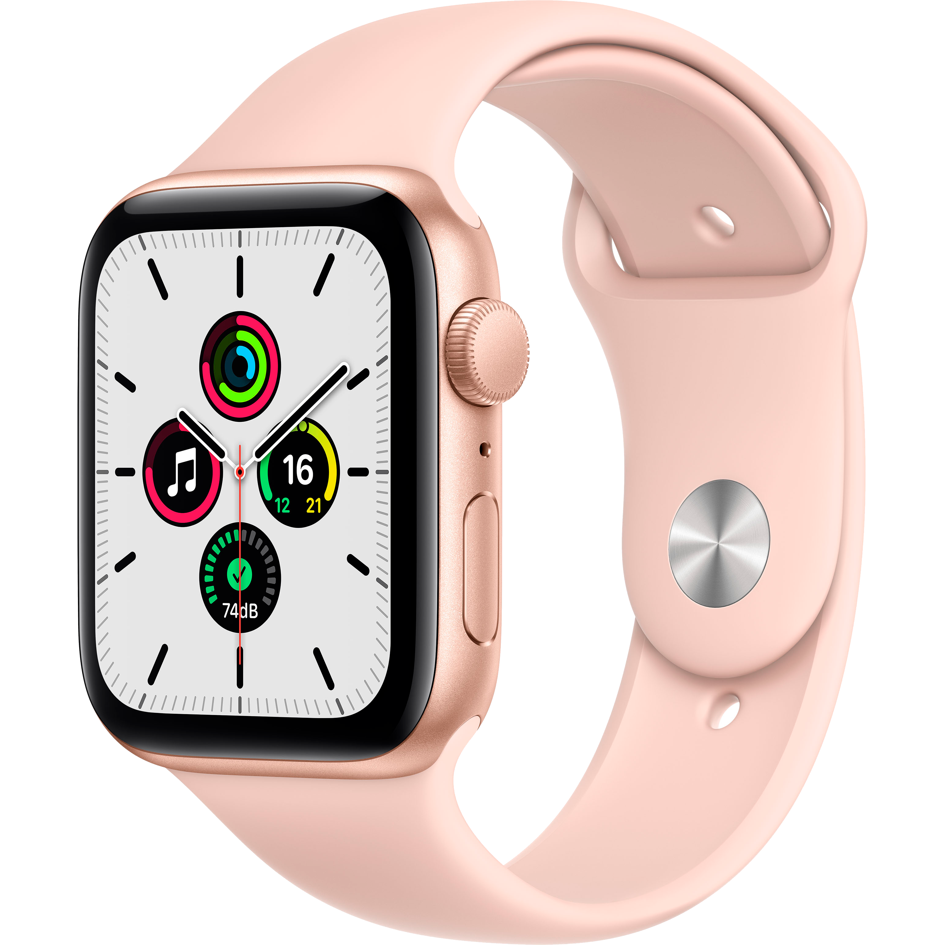 

Apple Watch SE GPS, 44мм, Золотой, Cпортивный ремешок цвета «розовый песок» (MYDR2GK/A)