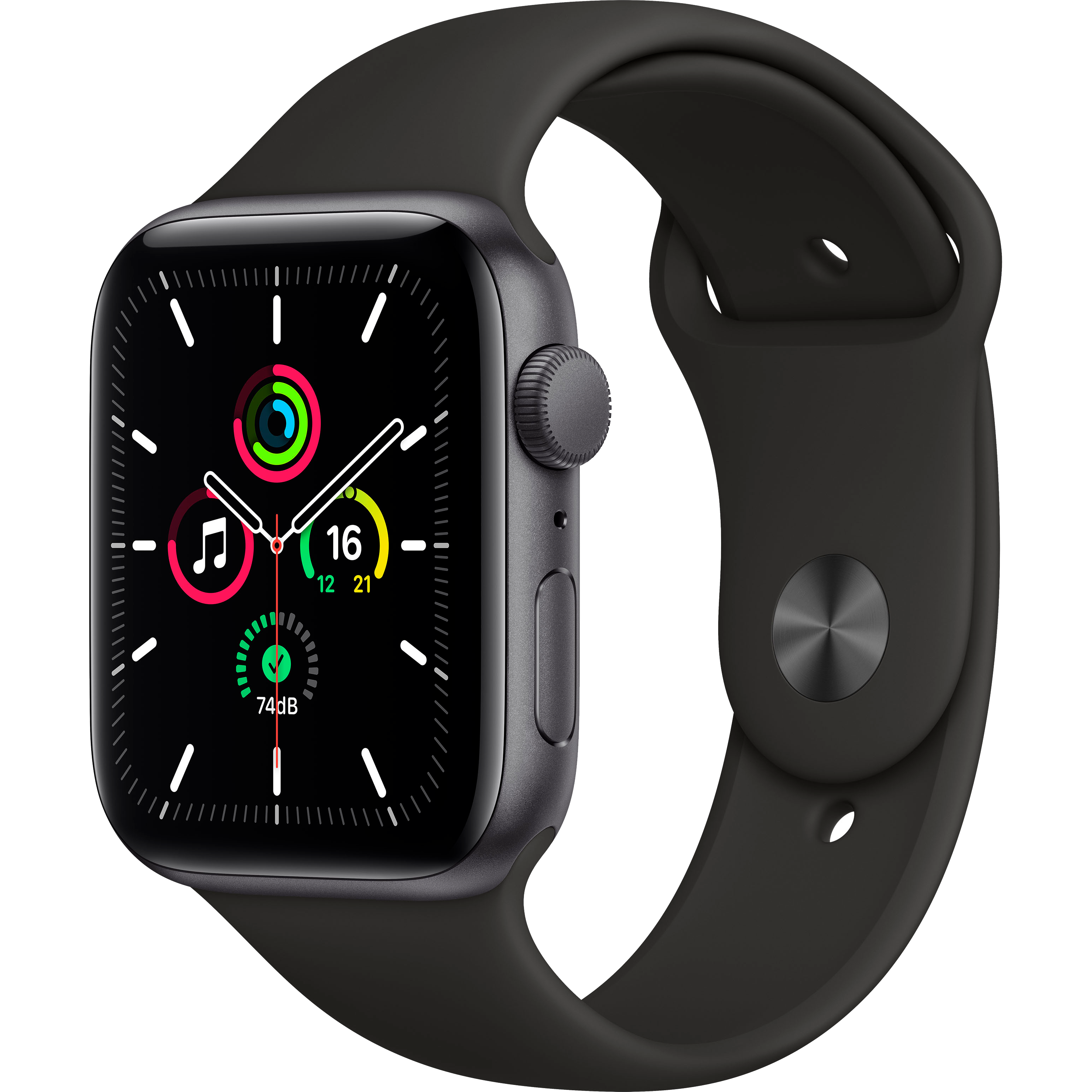 

Apple Watch SE GPS, 44мм, Серый космос, Cпортивный ремешок чёрного цвета (MYDT2GK/A)