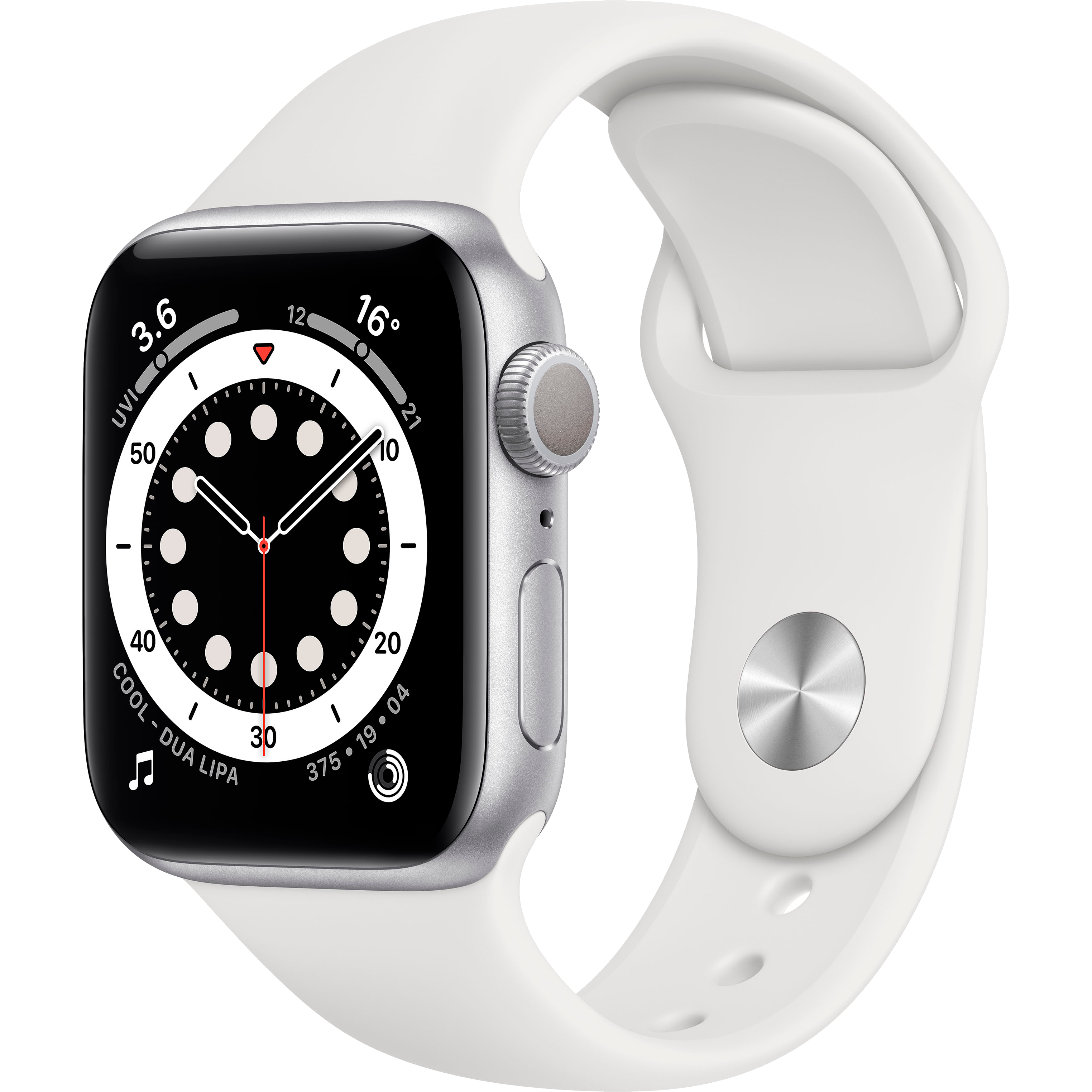 

Apple Watch Series 6 GPS, 40мм, Серебристый, Спортивный ремешок белого цвета (MG283UL/A)