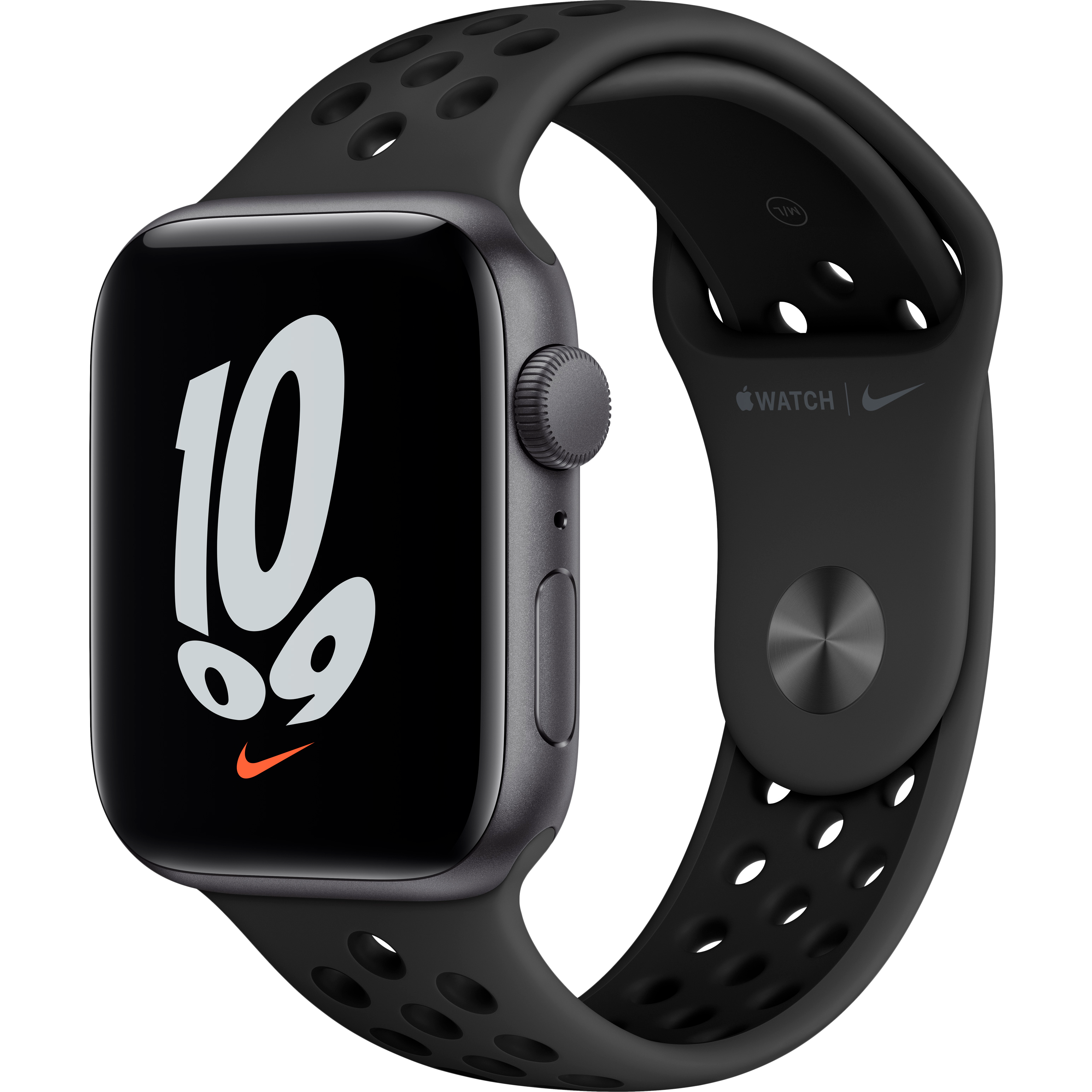 

Apple Watch Nike SE GPS, 44мм, Серый космос, Спортивный ремешок Nike цвета «антрацитовый/чёрный» (MKQ83GK/A)