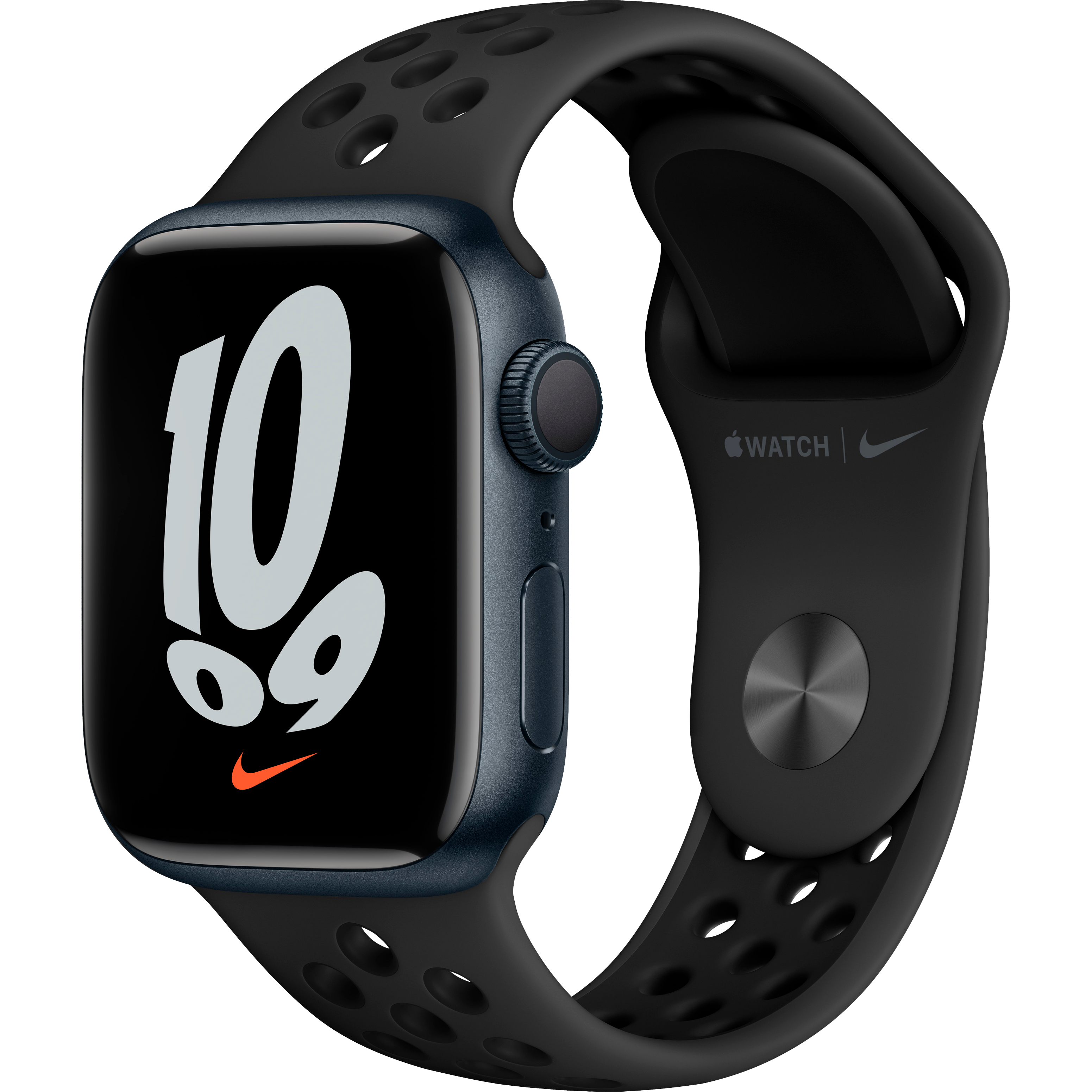 

Apple Watch Nike Series 7 GPS, 41мм, Тёмная ночь, Спортивный ремешок Nike цвета «антрацитовый/чёрный» (MKN43GK/A)