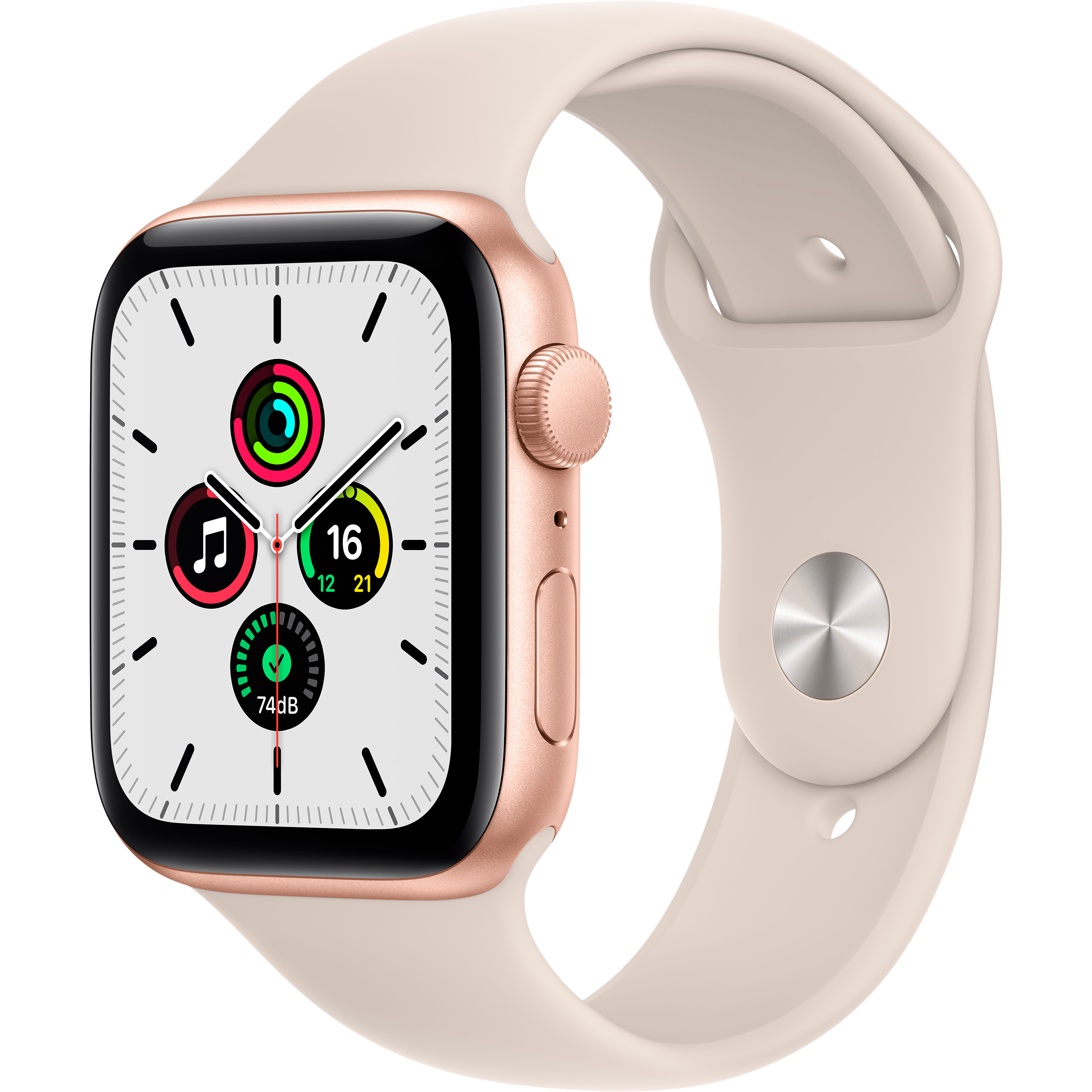 

Apple Watch SE GPS, 44мм, Золотой, Спортивный ремешок цвета «сияющая звезда» (MKQ53RB/A)