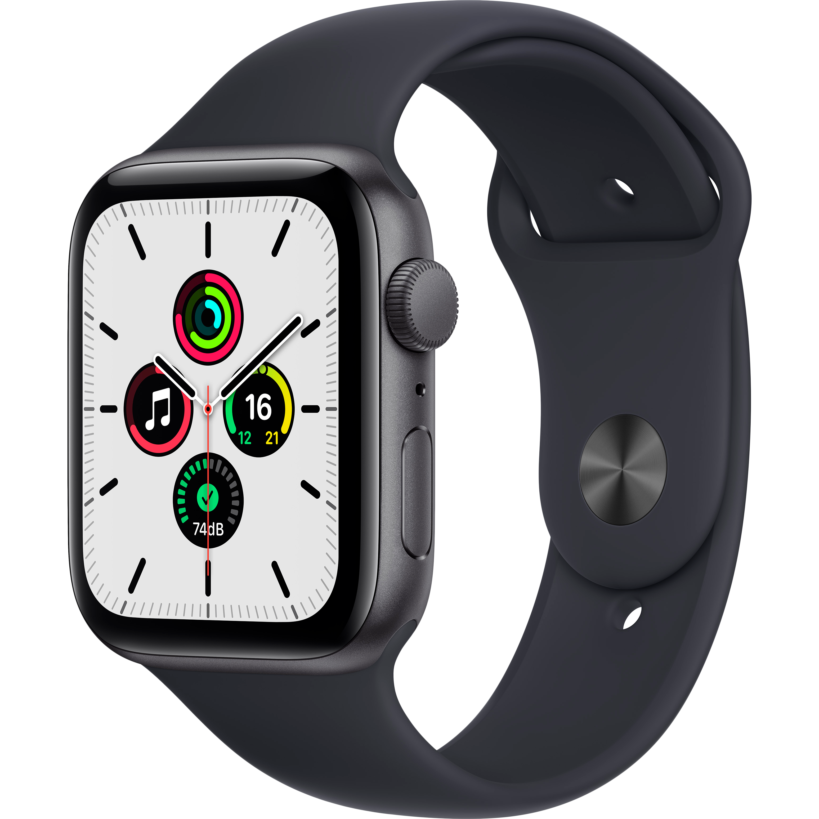 

Apple Watch SE GPS, 44мм, Серый космос, Спортивный ремешок цвета «тёмная ночь» (MKQ63RB/A)