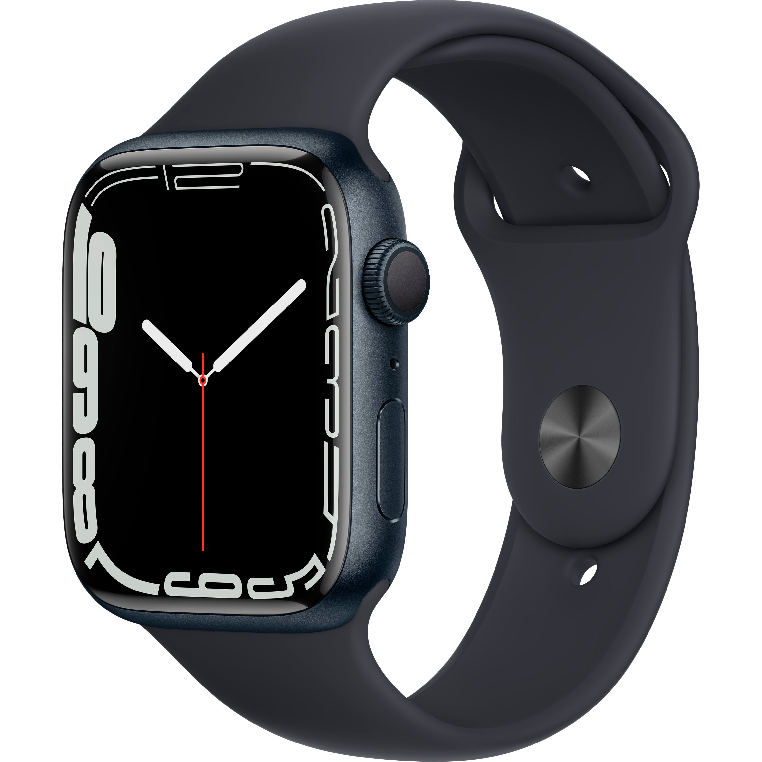 

Apple Watch Series 7 GPS, 45мм, Тёмная ночь, Спортивный ремешок цвета «тёмная ночь» (MKN53RB/A)