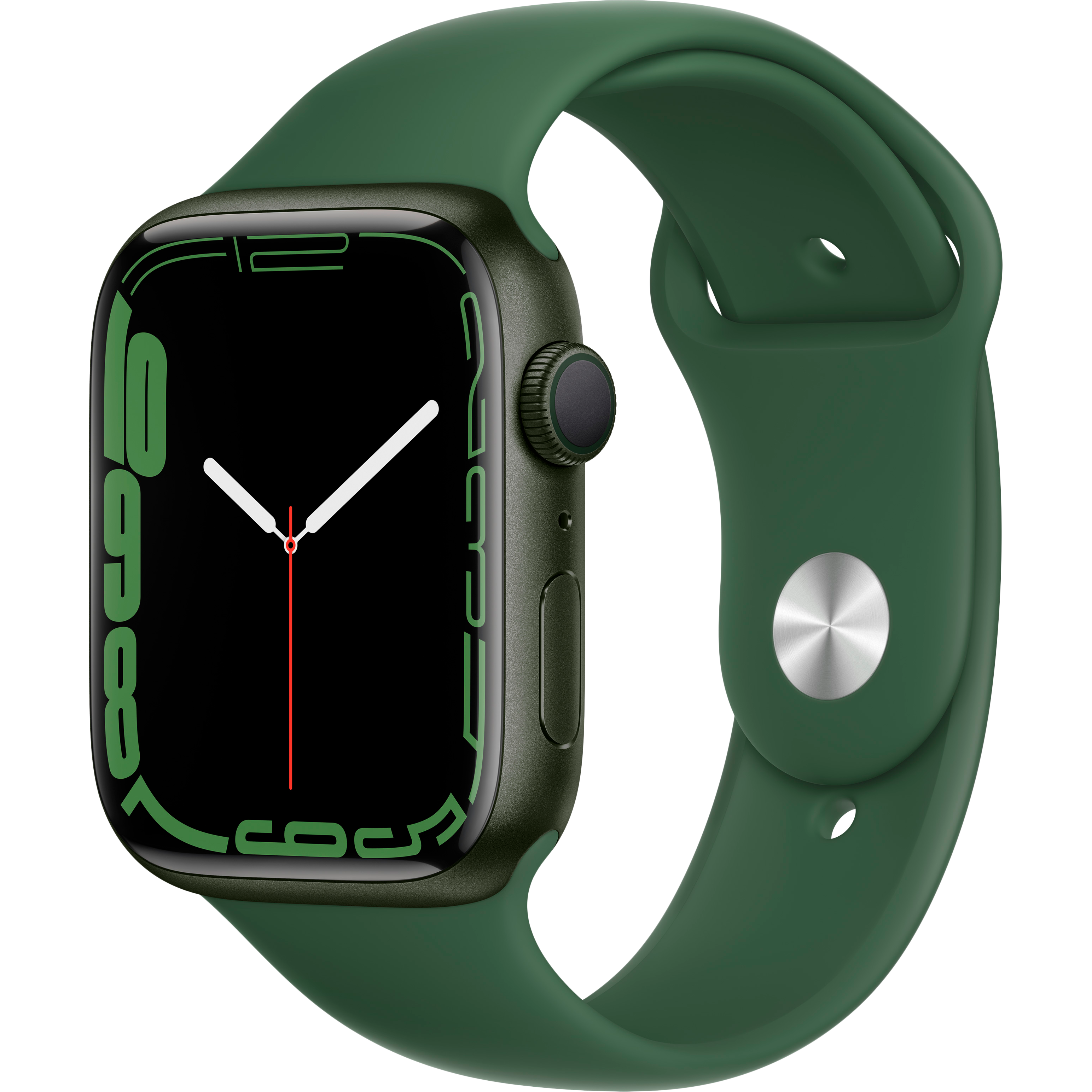 

Apple Watch Series 7 GPS, 45мм, Зелёный, Спортивный ремешок цвета «зелёный клевер» (MKN73RB/A)