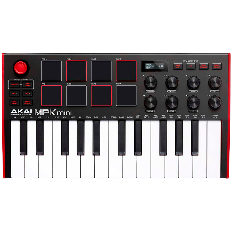 

Keypad AKAI USB, Чёрный/Красный/Белый, Keys 25 (AKAI_PRO_MPK_MINI_MK3)