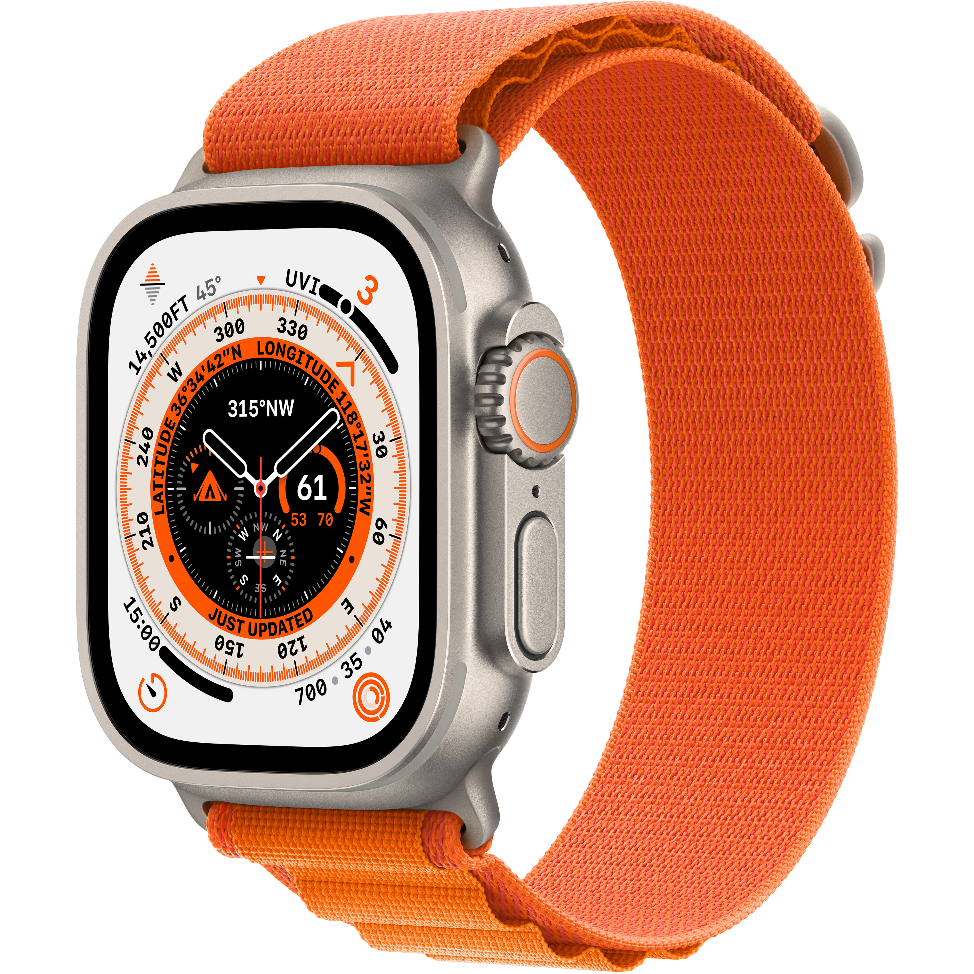 

Apple Watch Ultra GPS + Cellular, 49мм, Natural, Orange Alpine Loop, Размер S (MNHH3RB/A)