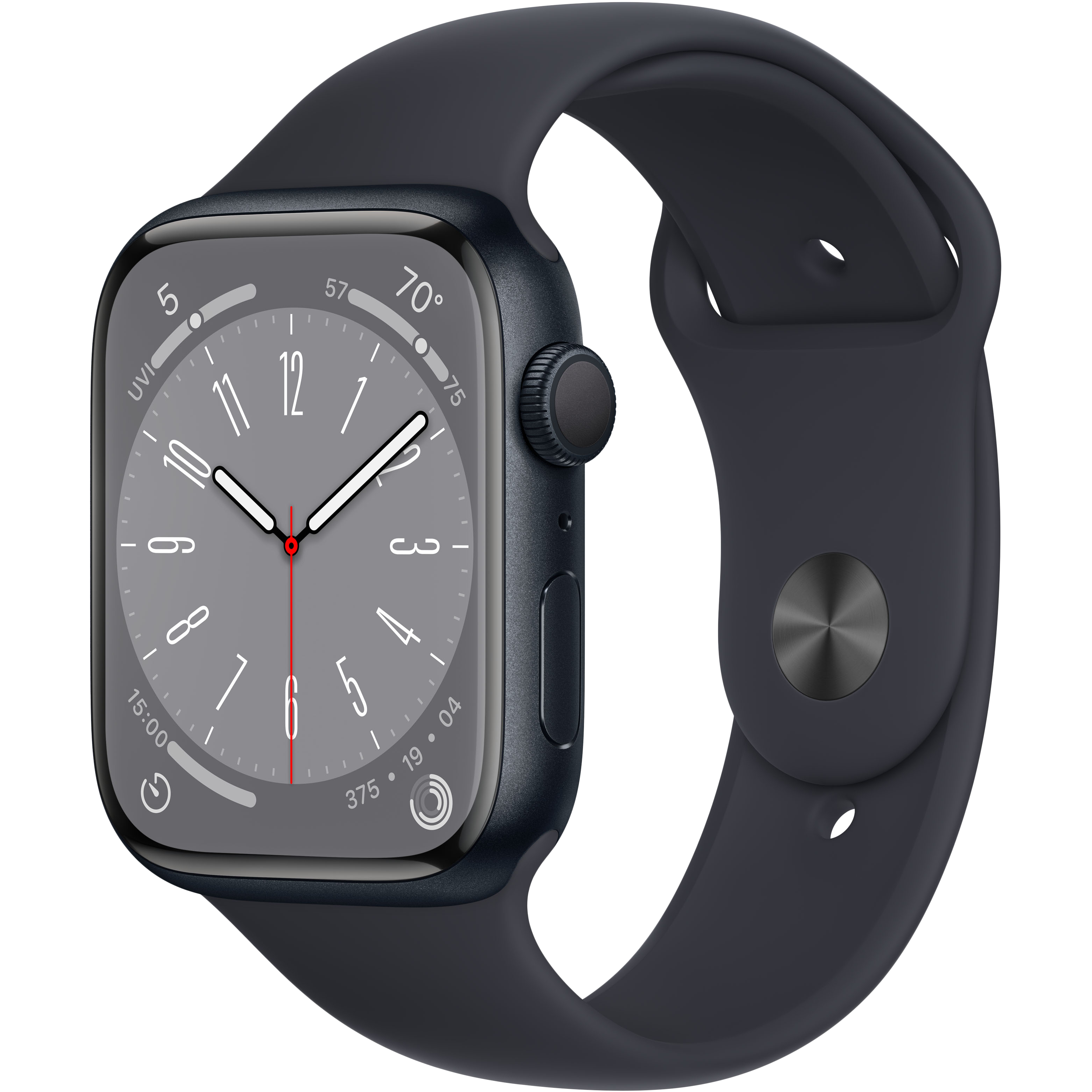 

Apple Watch Series 8 GPS, 45мм, Тёмная ночь, Спортивный ремешок цвета «тёмная ночь» (MNP13RB/A)