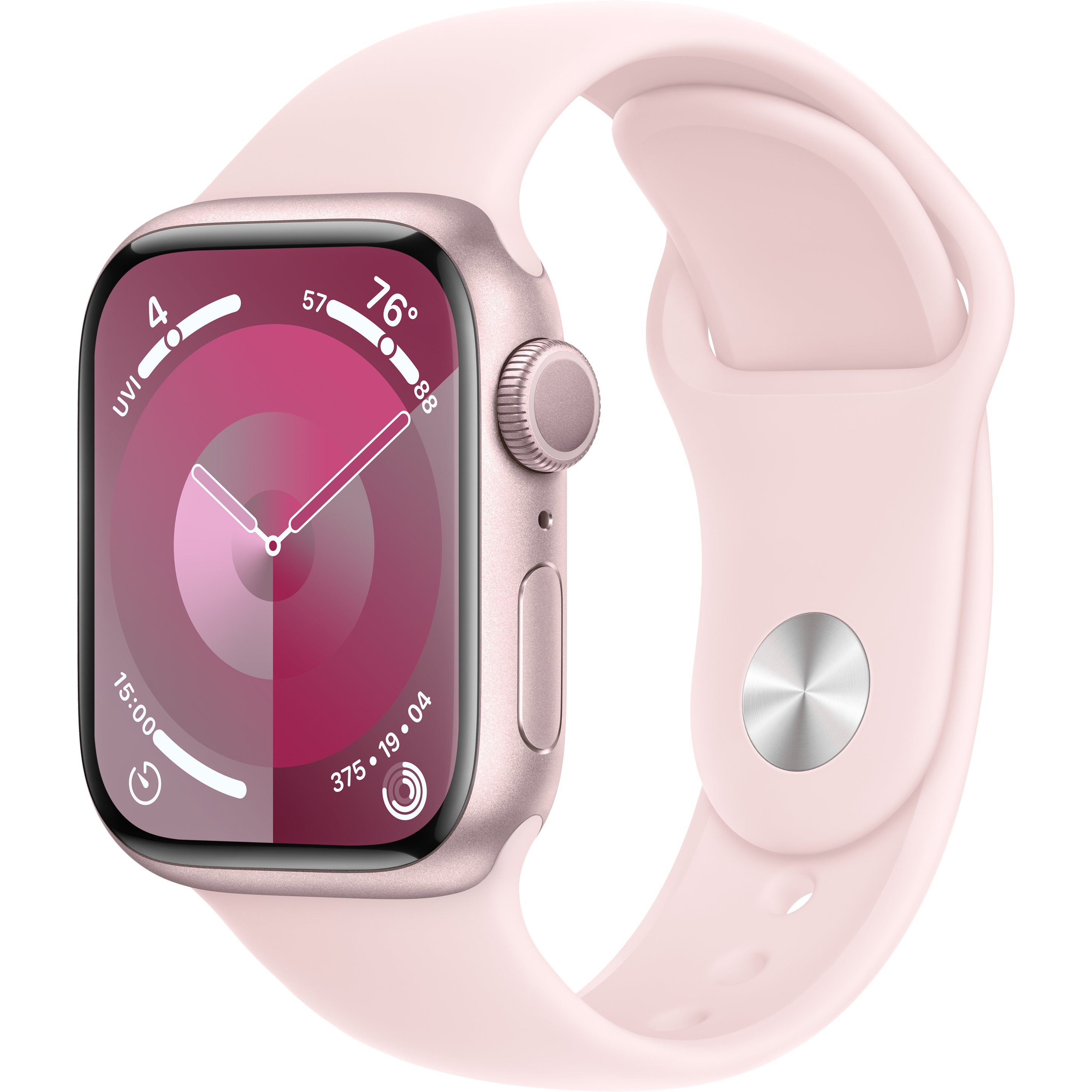 

Apple Watch Series 9 GPS, 41мм, Розовый, Light Pink Sport Band, S/M (MR933QR/A)