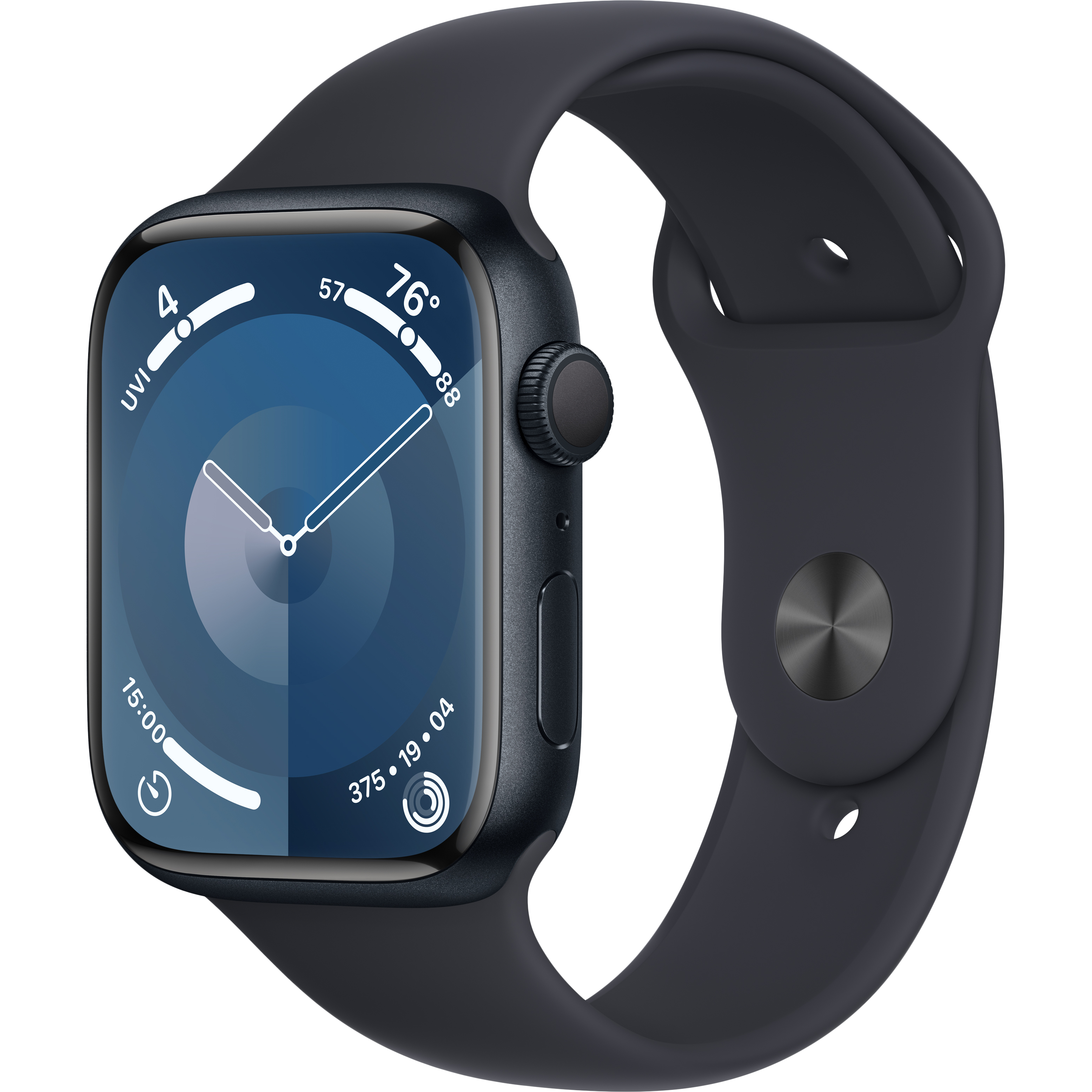 

Apple Watch Series 9 GPS, 45мм, Тёмная ночь, Спортивный ремешок цвета «тёмная ночь», M/L (MR9A3QR/A)