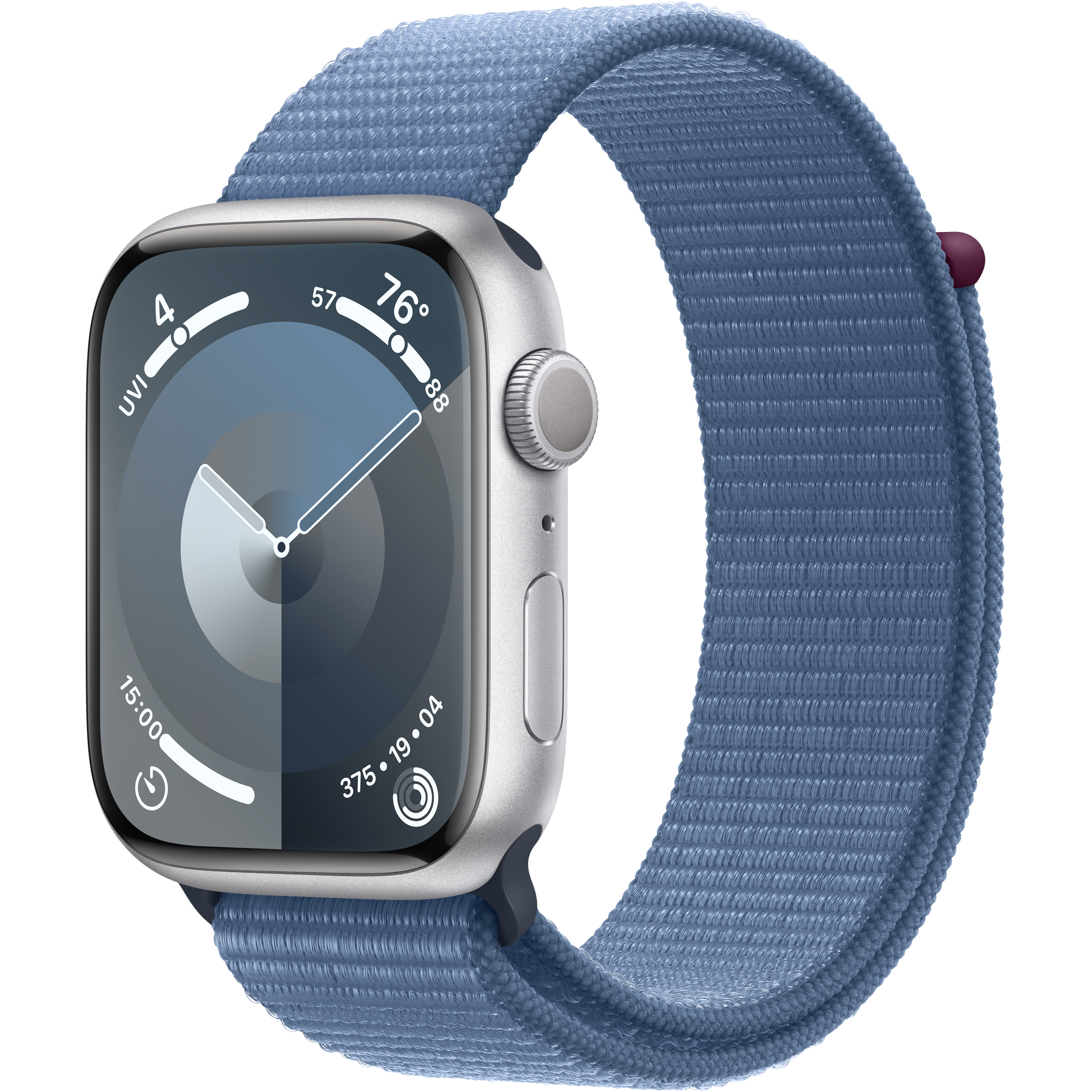 

Apple Watch Series 9 GPS, 45мм, Серебристый, Winter Blue Sport Loop (MR9F3QR/A)