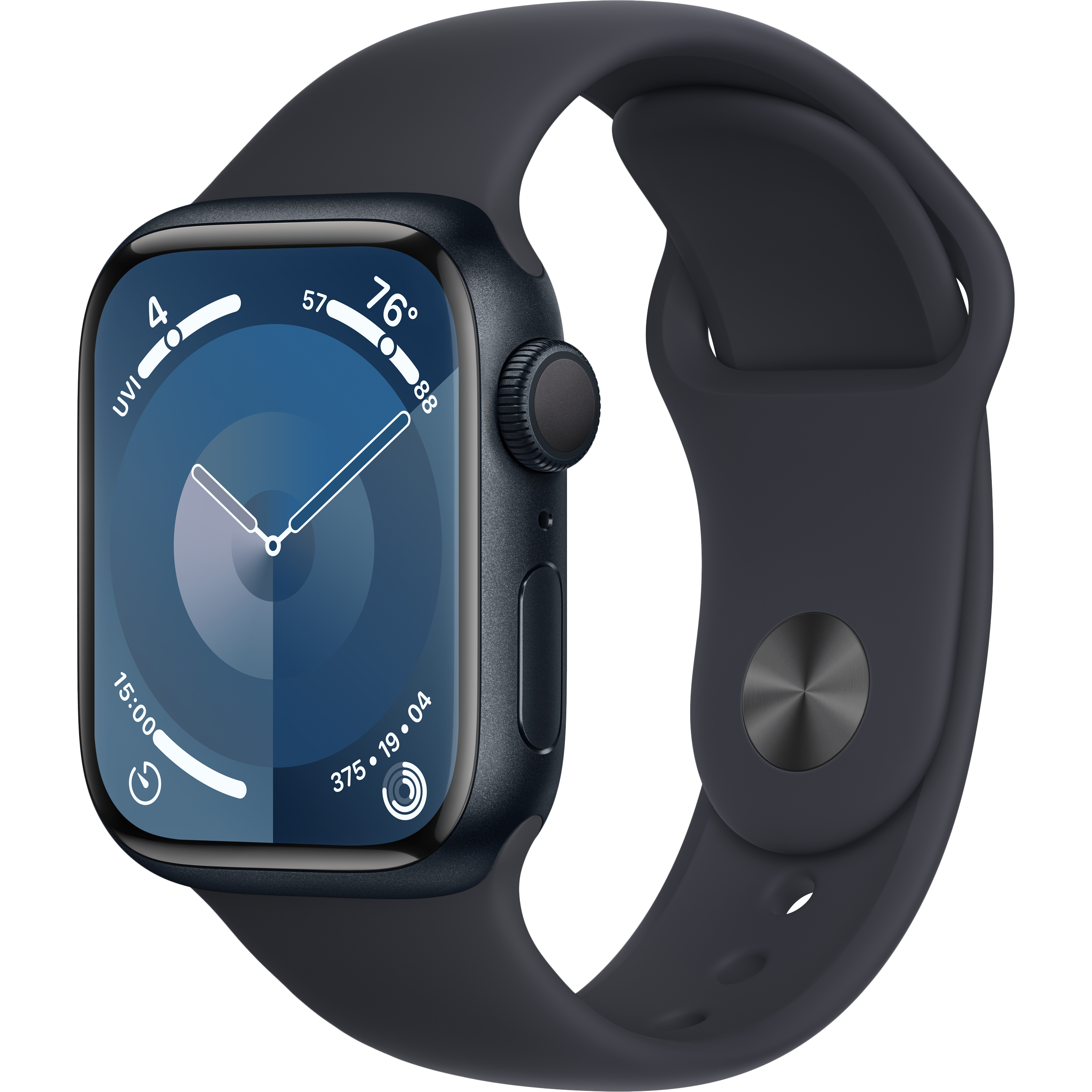 

Apple Watch Series 9 GPS, 41мм, Тёмная ночь, Спортивный ремешок цвета «тёмная ночь», S/M (MR8W3QI/A)