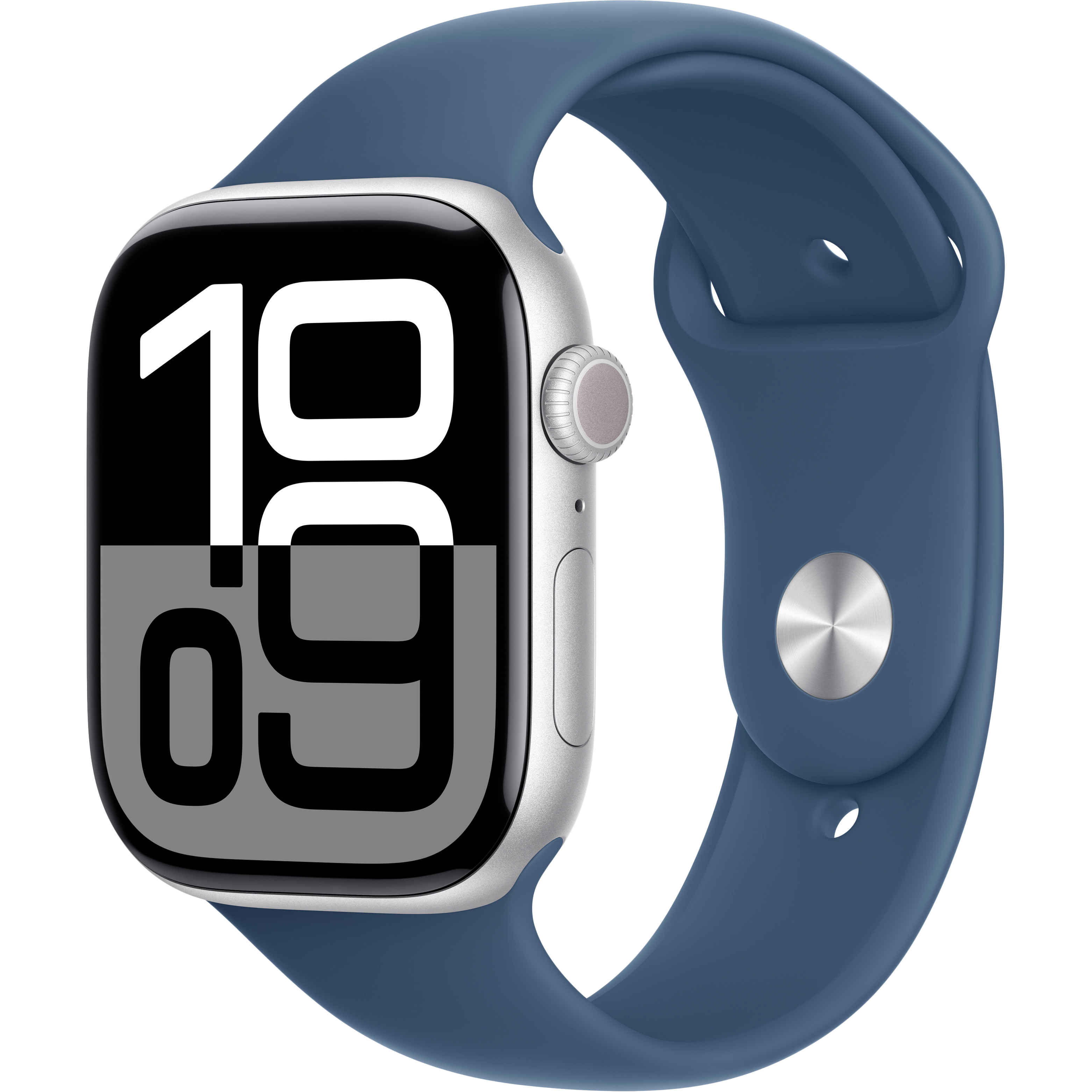 

Apple Watch Series 10 GPS, 42мм, Серебристый, Denim Sport Band, S/M (MWWA3QI/A)