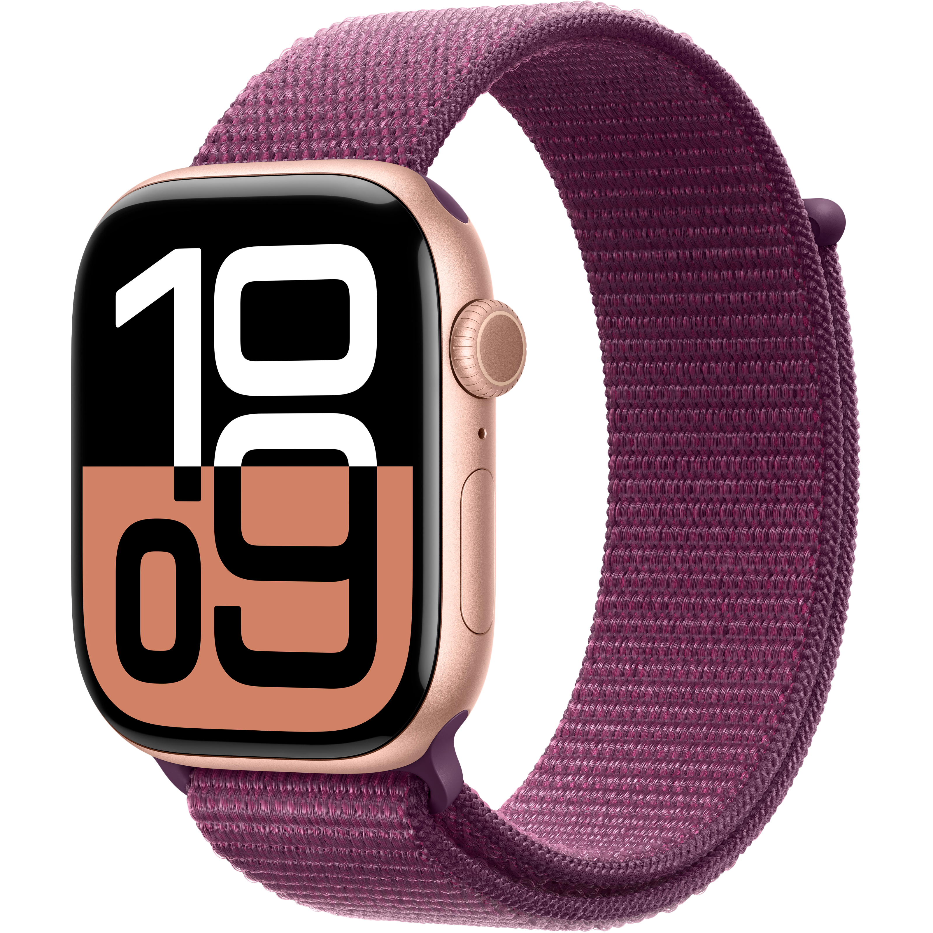 

Apple Watch Series 10 GPS, 42мм, Розовое золото, Plum Sport Loop (MWWK3QI/A)