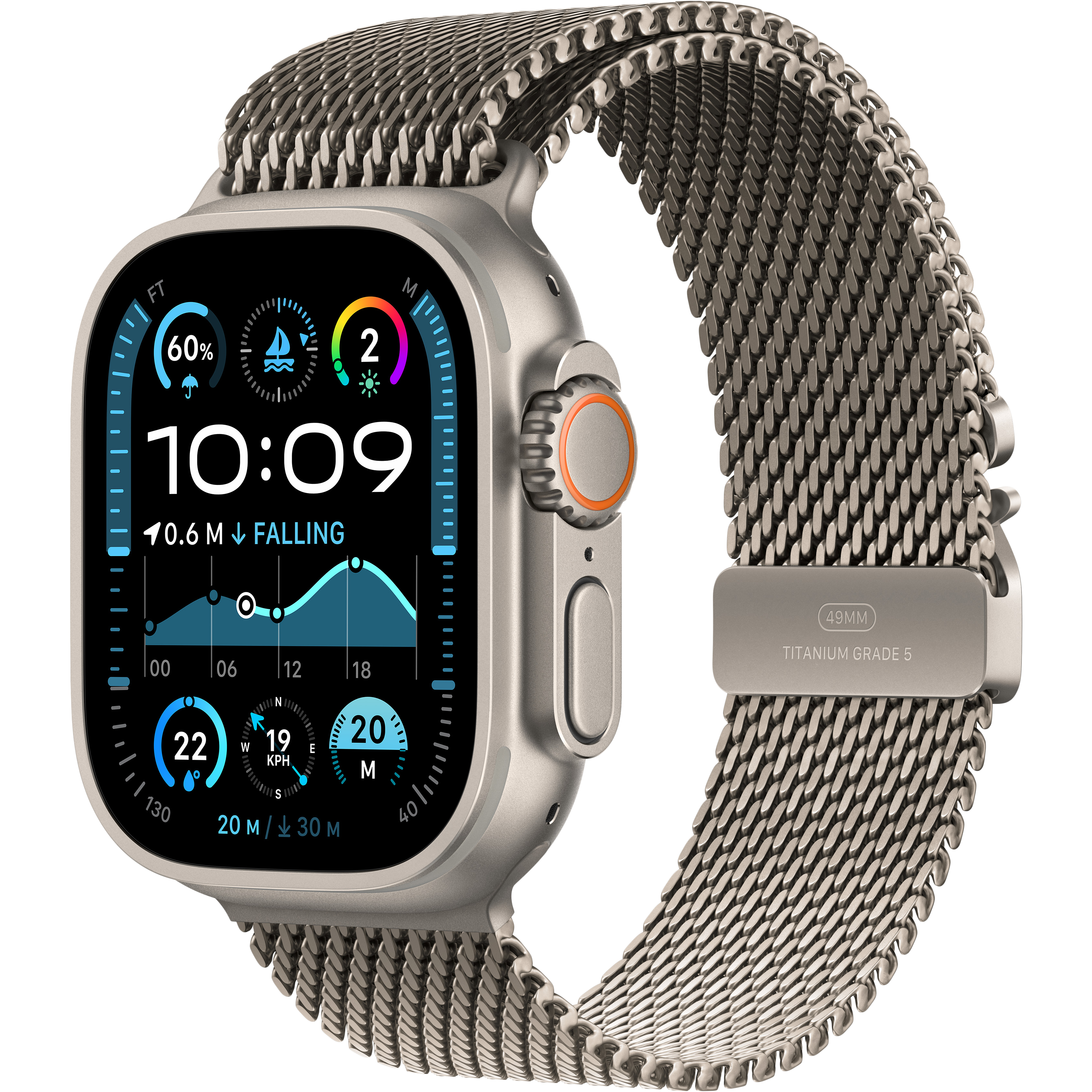 

Apple Watch Ultra 2 2024, 49мм, Natural Titanium, Natural Titanium Milanese Loop, Размер L (MX5T3GK/A)