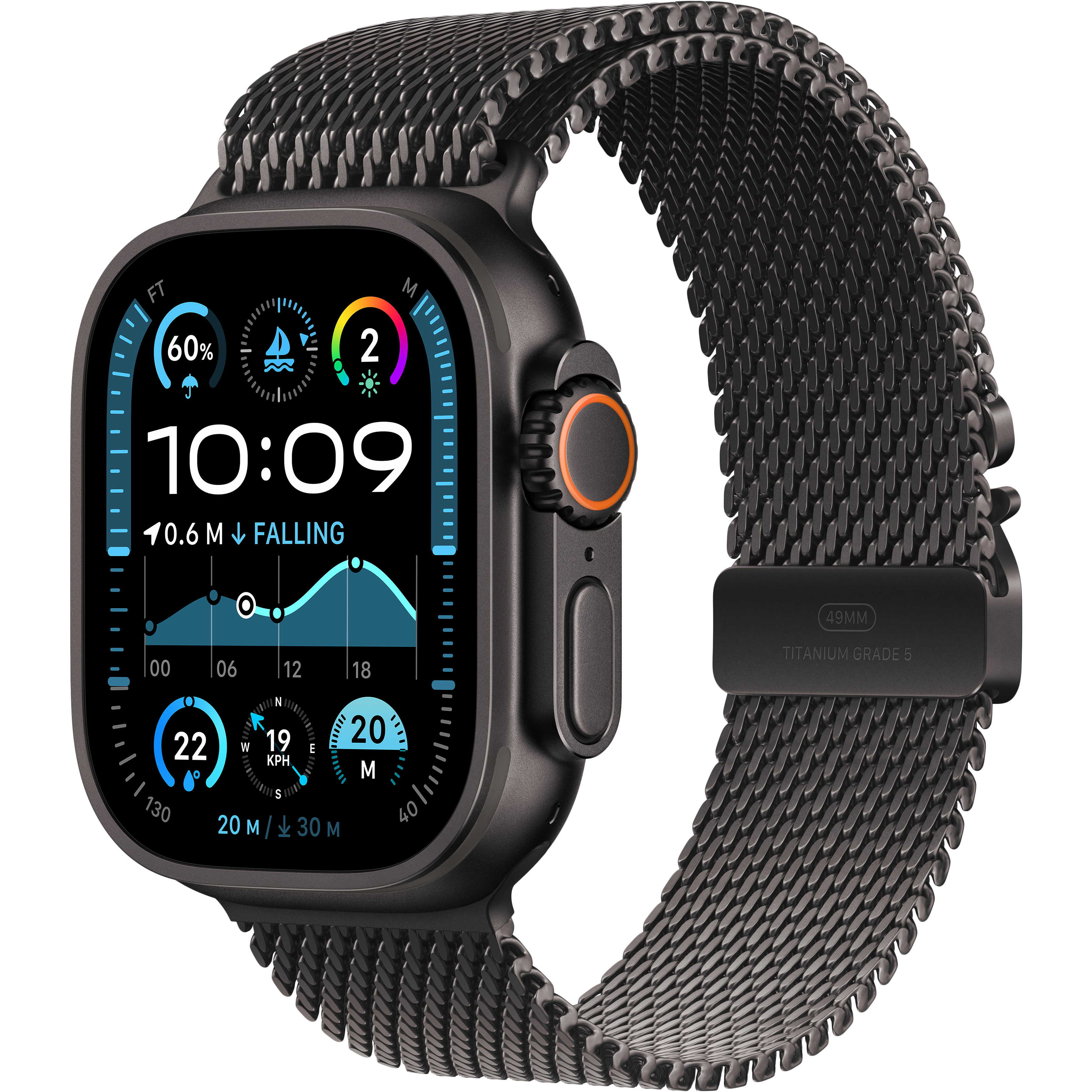 

Apple Watch Ultra 2 2024, 49мм, Black Titanium, Black Titanium Milanese Loop, Размер L (MX5V3GK/A)