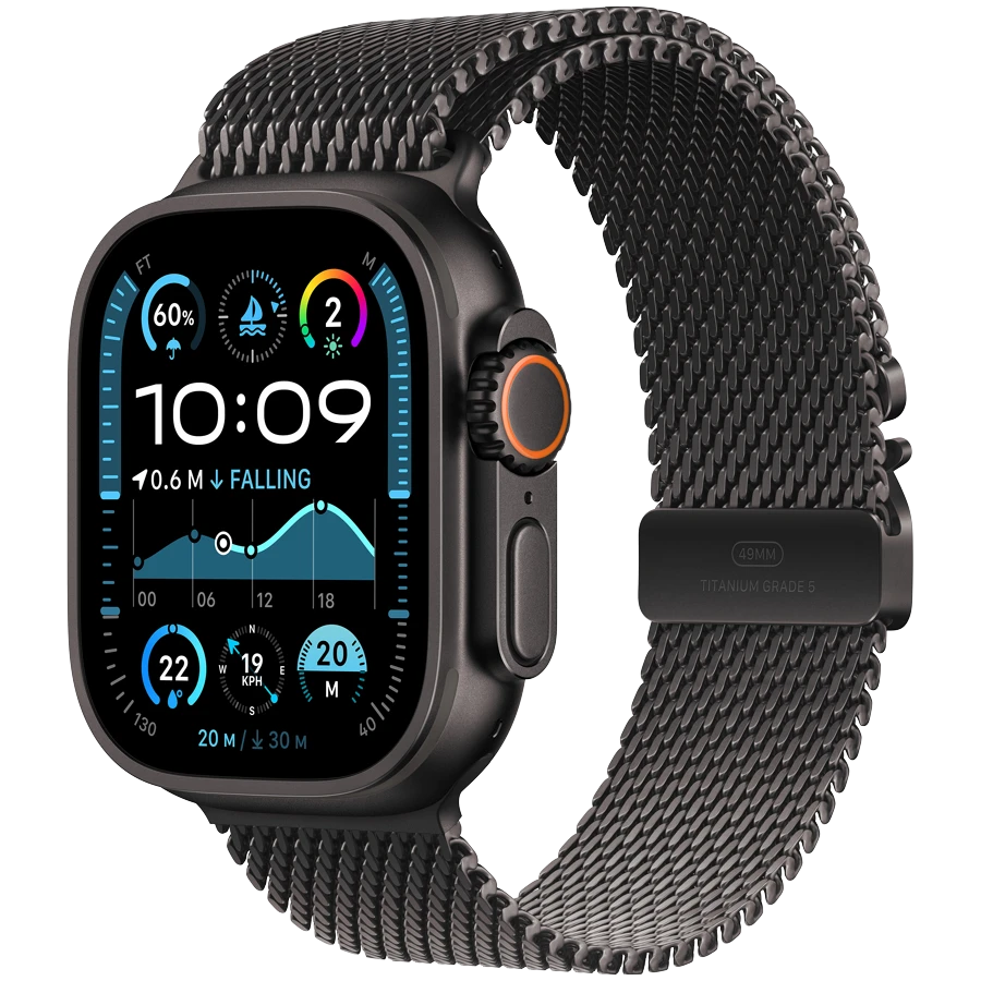 Apple Watch Ultra 2 2024 49 Smartphone Black Titanium Black Titanium Milanese Loop Small MX4W3GK A iSpace