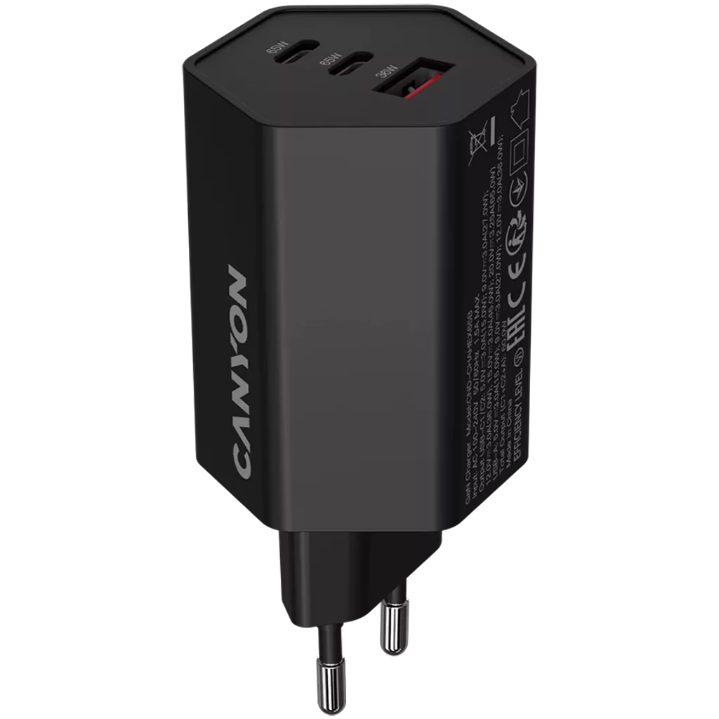 CANYON Adaptador de corriente Hexagon 65 CA 100-240V, 50/60Hz, 65W, La entrega de energía, GaN Technology