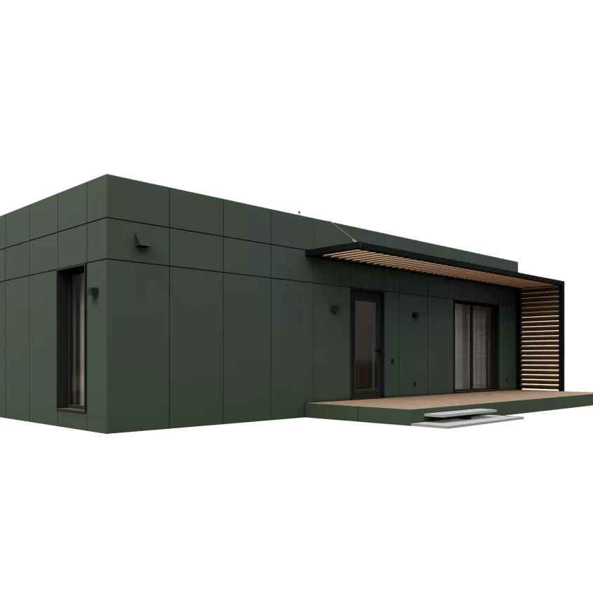 the fabricated MD54 modular home by Mododomus in Antnthracite color