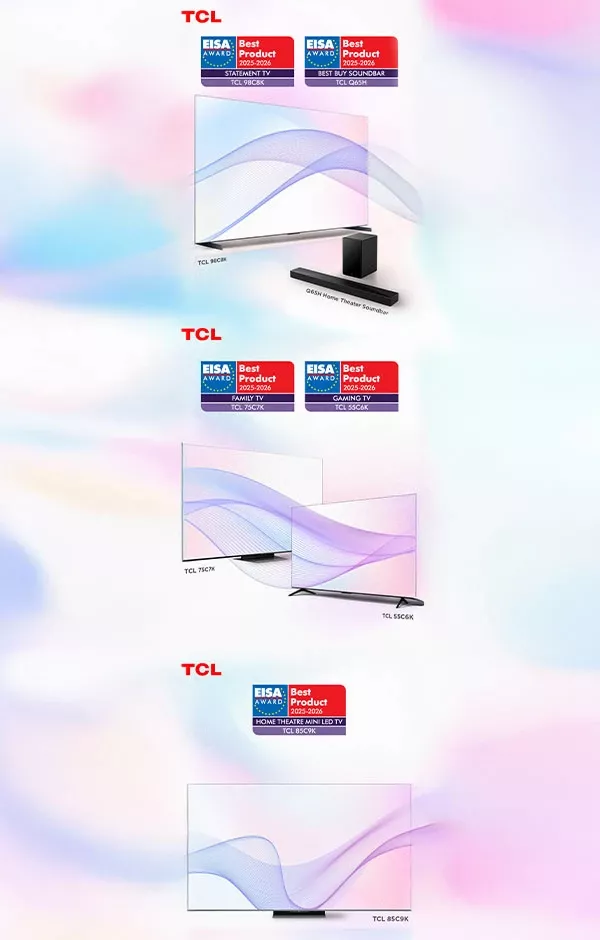 TCL здобуває п’ять нагород EISA,переосмислюючи досконалість у світі великих екранів і QD-Mini LED технологій