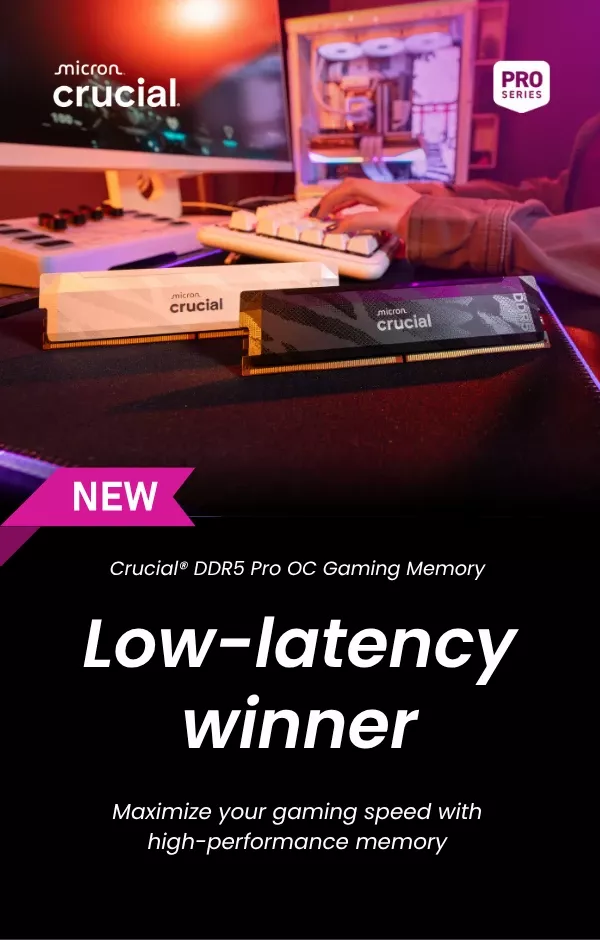 Crucial® DDR5 Pro OC Gaming Memory: Low-latency winner