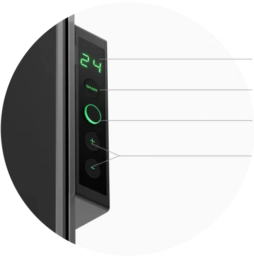 LED-skjerm. Styring via knapper eller AENO-appen