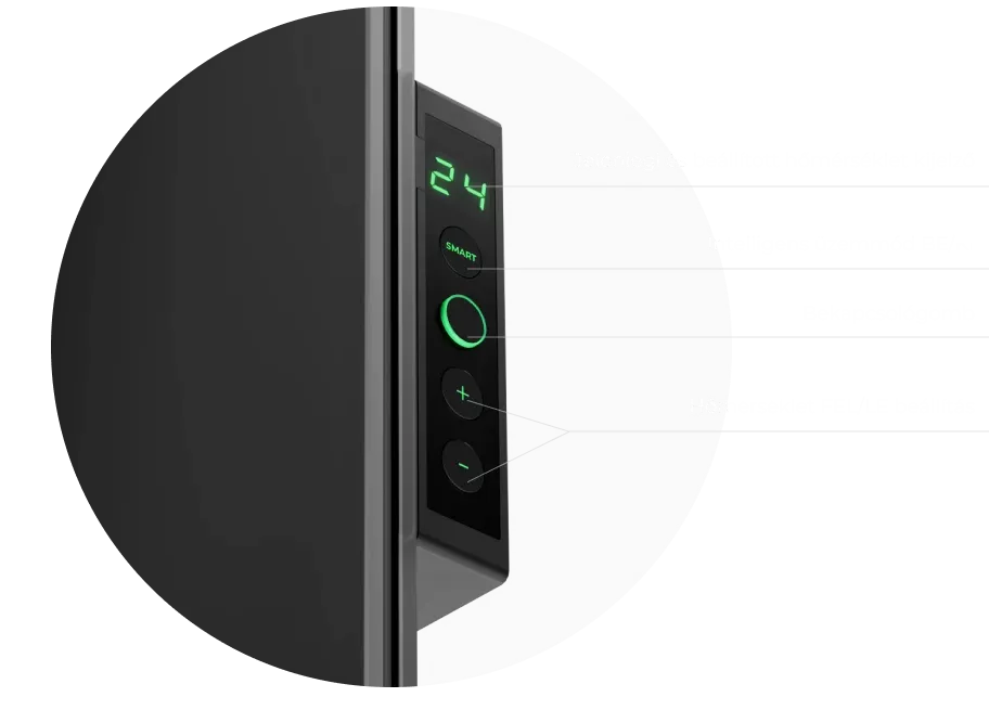 LED kijelző. Vezérlés gombokkal vagy az AENO alkalmazással