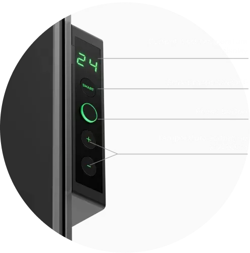 LED screen. Control via buttons or AENO App
