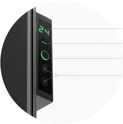 Ecrã LED. Controlo através de botões ou da aplicação AENO