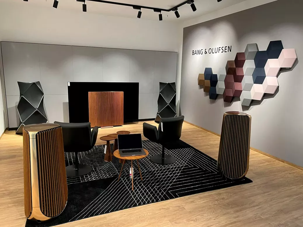 Demo zones are designed to highlight Bang & Olufsen's remarkable sound quality and experience the brand's exclusive collections