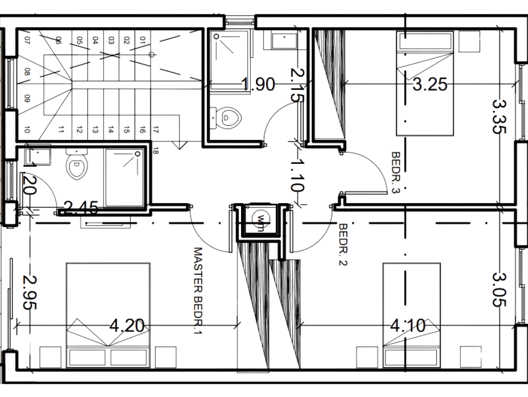 Architectural plan 1st floor of a three bedroom modular house