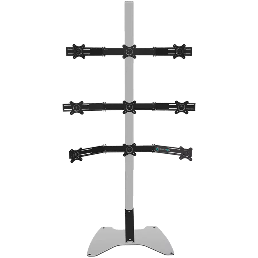 ONKRON Freestanding TV Stand Mount Arm for 9 Screens 18''-26'' Tilting Adjustable, Silver