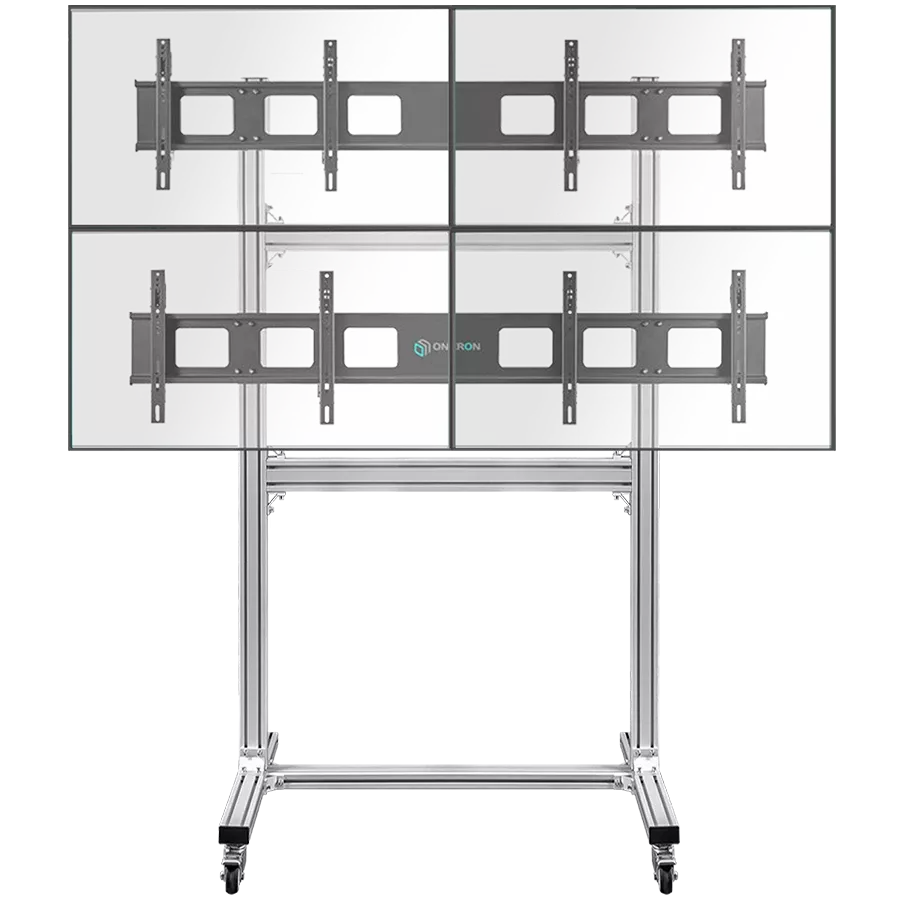 ONKRON Freestanding Rolling Mobile Video Wall Stand for 4 Screens 40''-55'', Silver