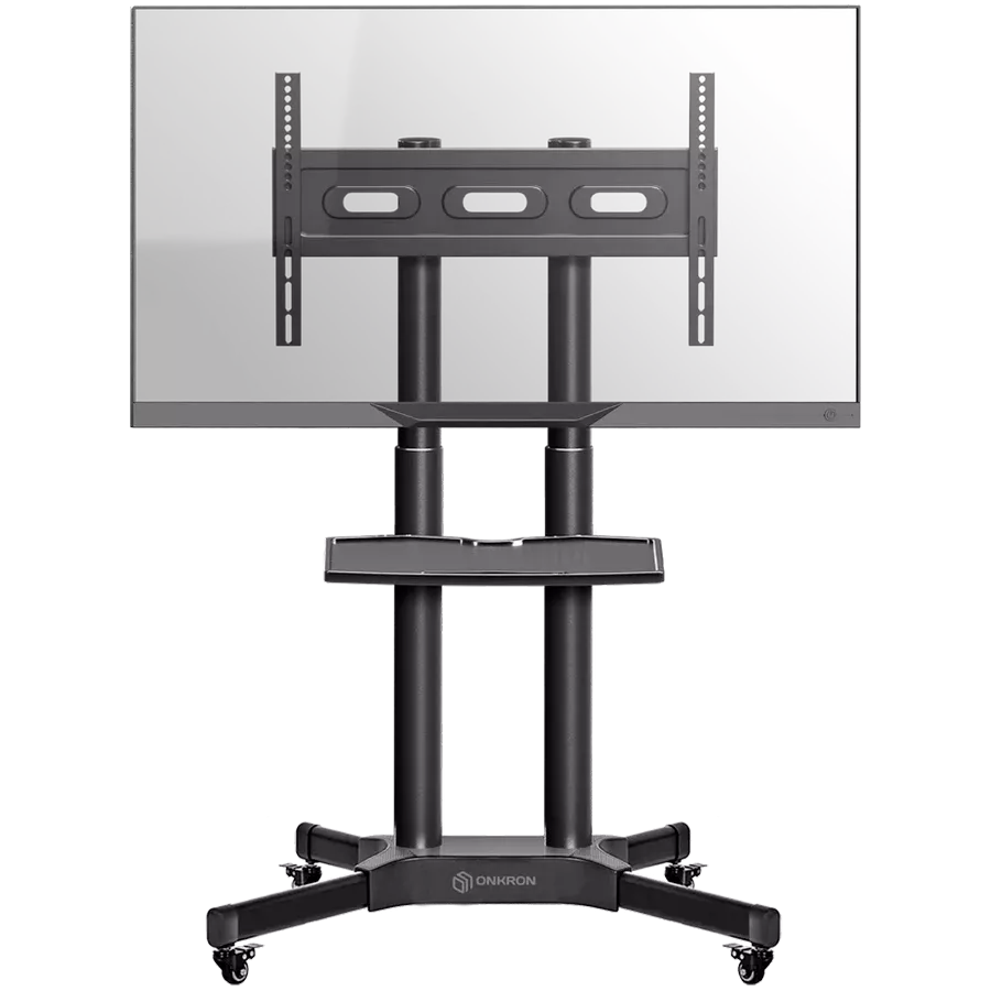 ONKRON MOBILE TV STAND FOR 40-65” TVS WITH WHEELS SHELVES HEIGHT ADJUSTABLE ROLLING TV CART, BLACK