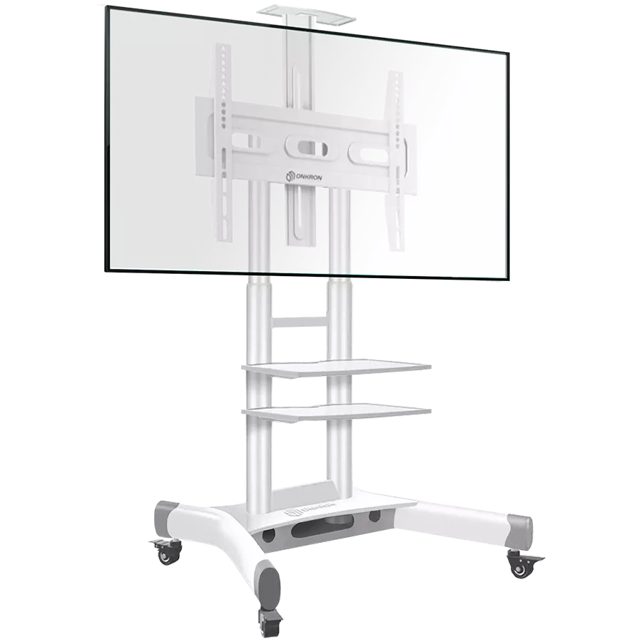 ONKRON Mobile TV Stand for 40-70” TVs with Wheels Shelves Height Adjustable Rolling TV Cart, White