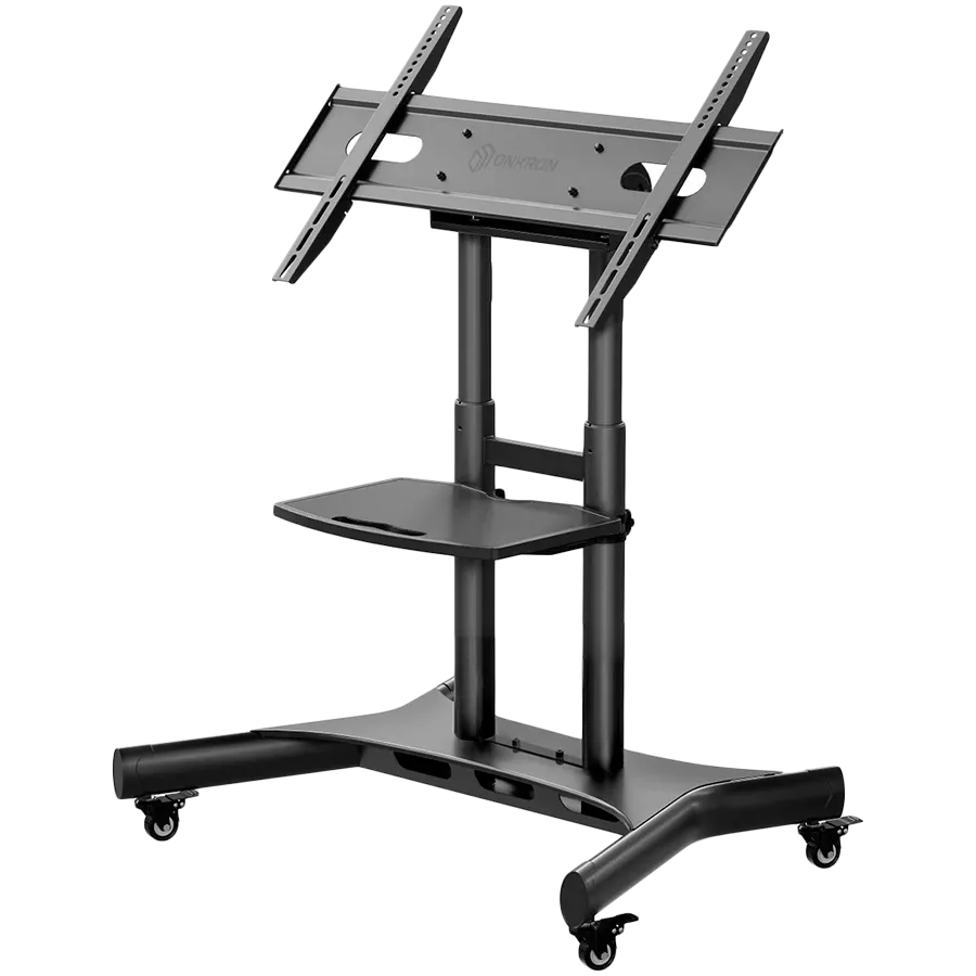 ONKRON Tilting Mobile TV Stand for 50'' – 83 Inch LCD LED OLED TV Screens & Touch Panels Rolling TV Cart on Wheels with Shelf, Black