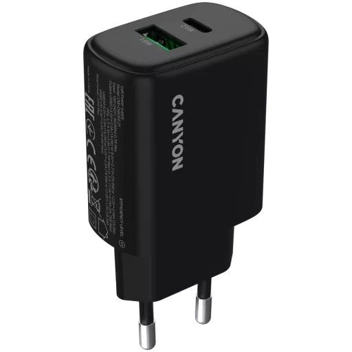 Адаптер живлення CANYON OnCharge 250 QC 2*USB/USB-C, 25 Ват