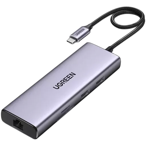 Multiport Adapter UGREEN USB-C to 2xUSB 3.0+1xUSB 2.0+2xHDMI+RJ45(1000M)+SD+TF+PD Մոխրագույն