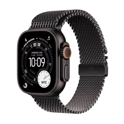Apple Watch Ultra 3,  Black Titanium Milanese Loop, Large, 49mm, Qara